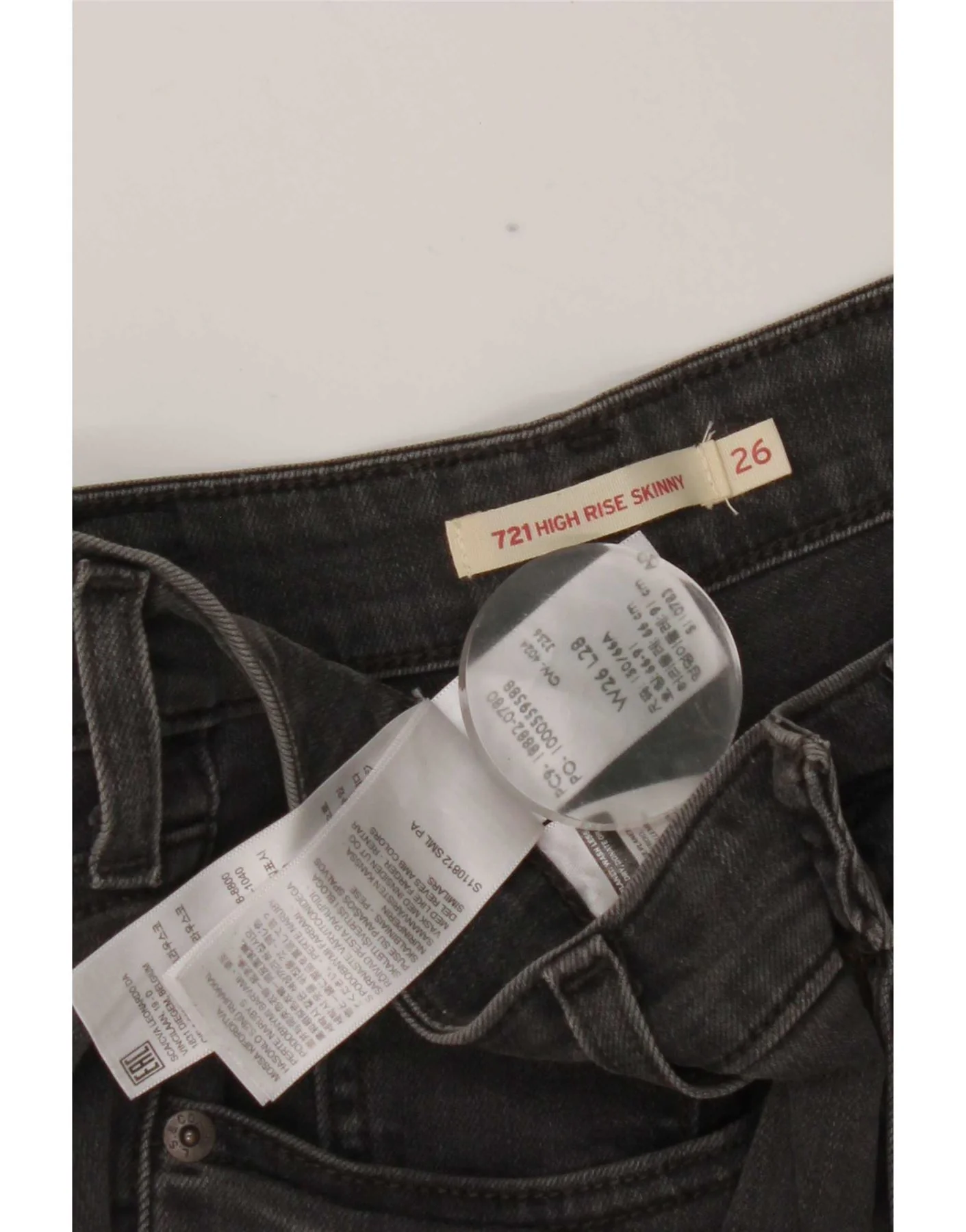 Levi's Womens 721 High Rise Skinny Jeans W26 L28 Grey Cotton - Image 3