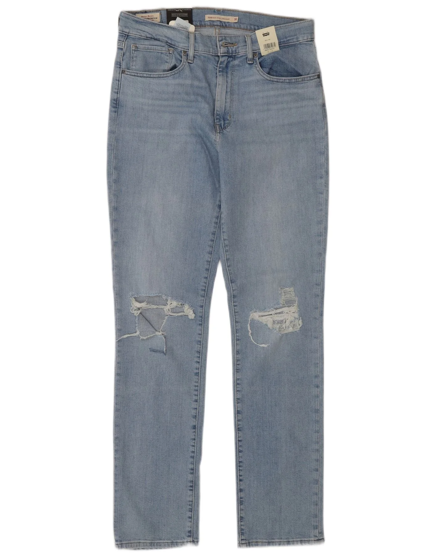 Levi's Womens 724 Distressed High Rise Straight Jeans W30 L32 Blue Cotton