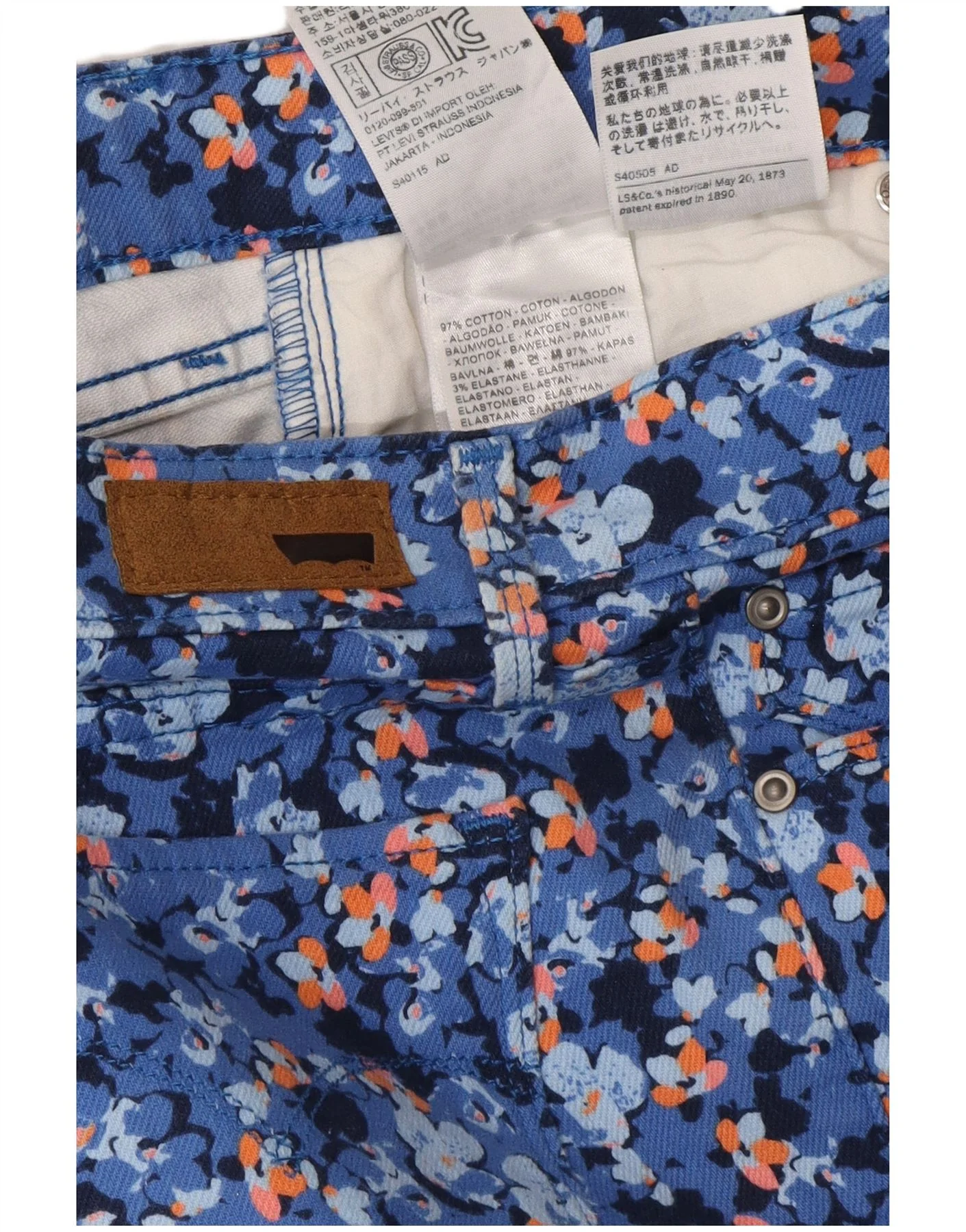 Levi's Womens Demi Curve Modern Rise Skinny Jeans W27 L32 Blue Floral - Image 3