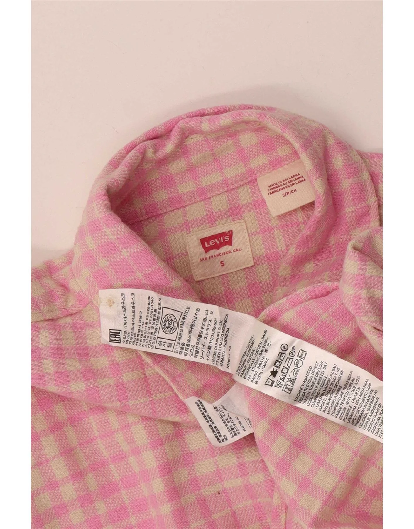 Levi's Womens Flannel Shirt Dress UK 10 Small Pink Check Cotton - Image 3