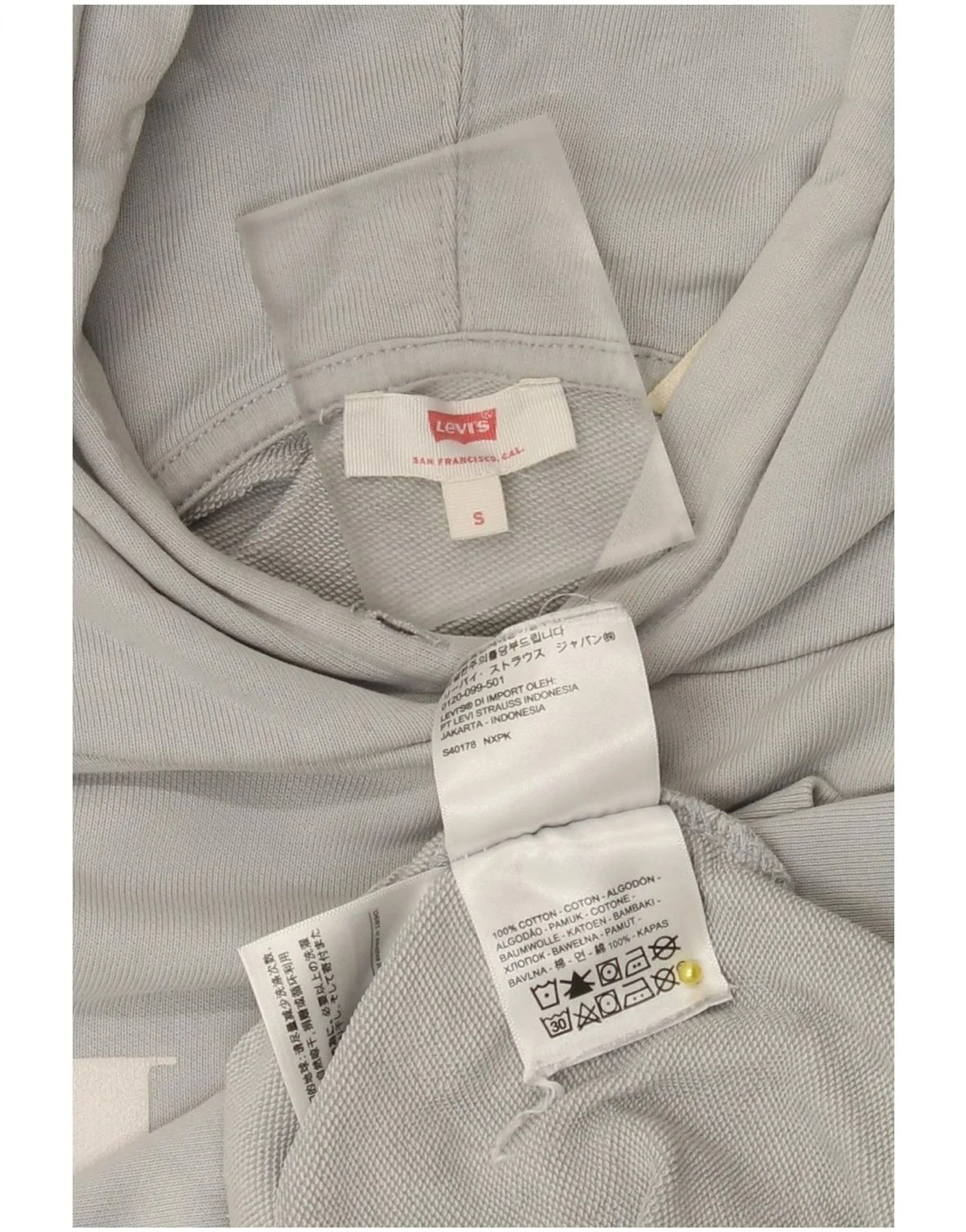 Levi's Womens Graphic Oversized Hoodie Jumper UK 10 Small Grey Cotton - Image 4