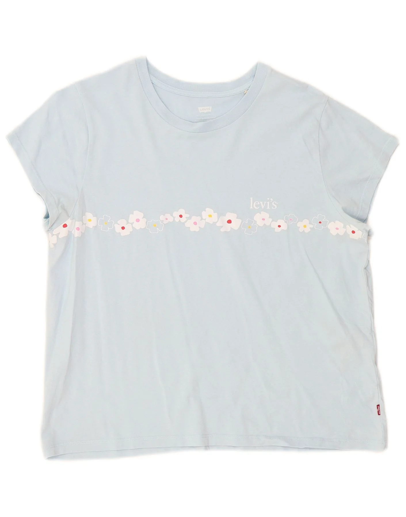 Levi's Womens Graphic T-Shirt Top UK 18 XL Blue Floral Cotton