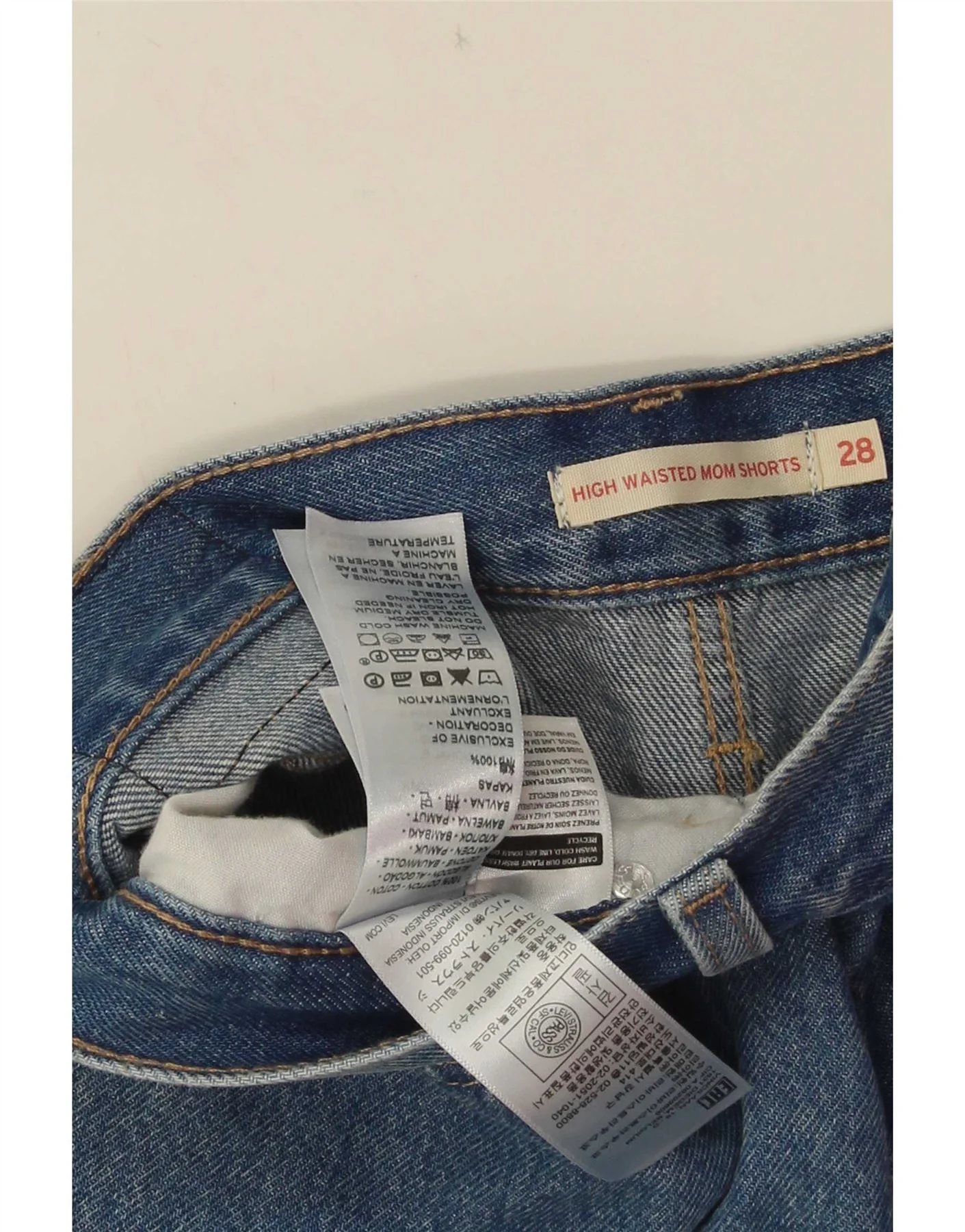 Levi's Womens Mom High Waist Denim Shorts W28 Medium Blue Cotton - Image 3
