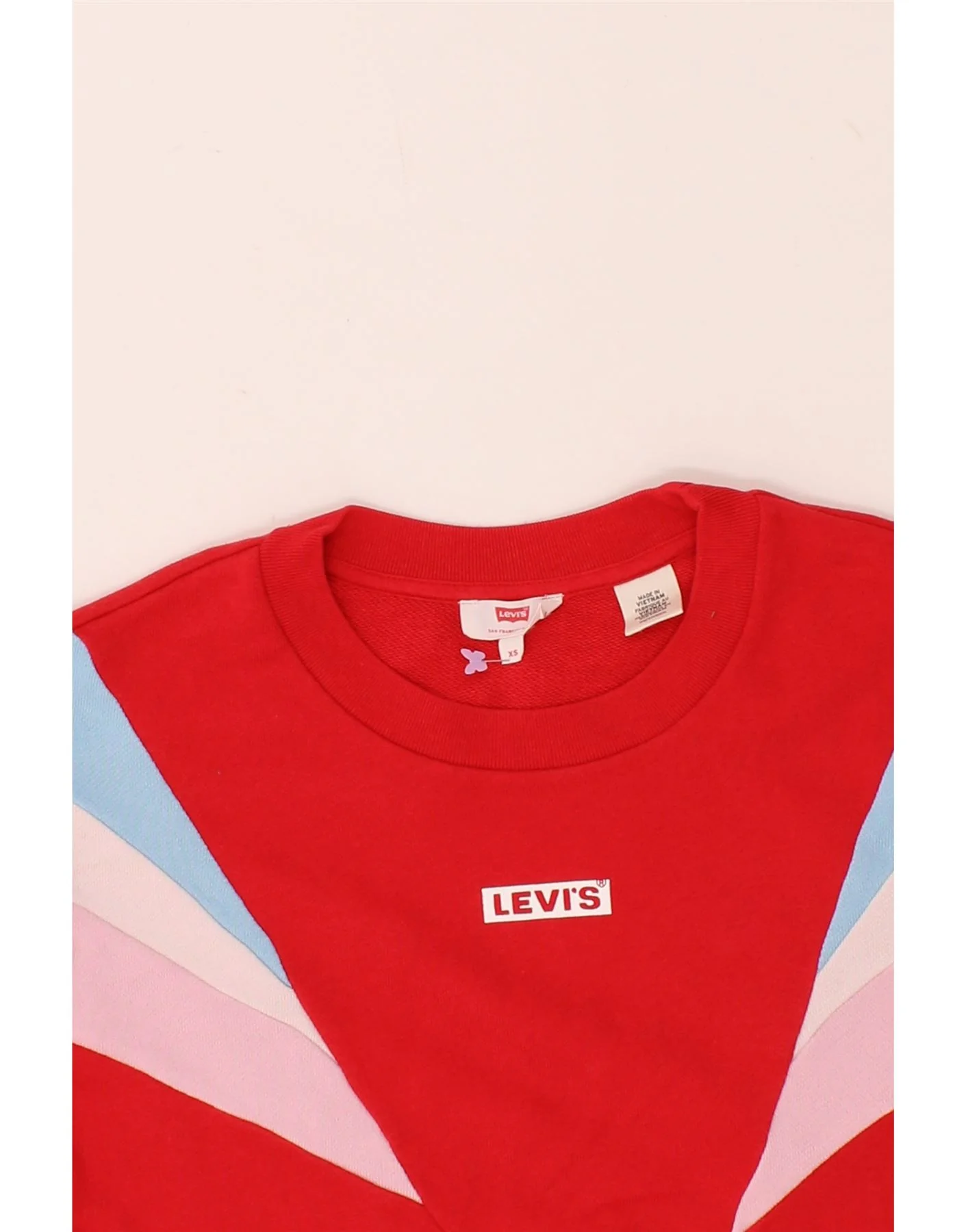 LEVI'S Womens Oversized Crop Sweatshirt Jumper UK 6 XS Red Colourblock - Image 3