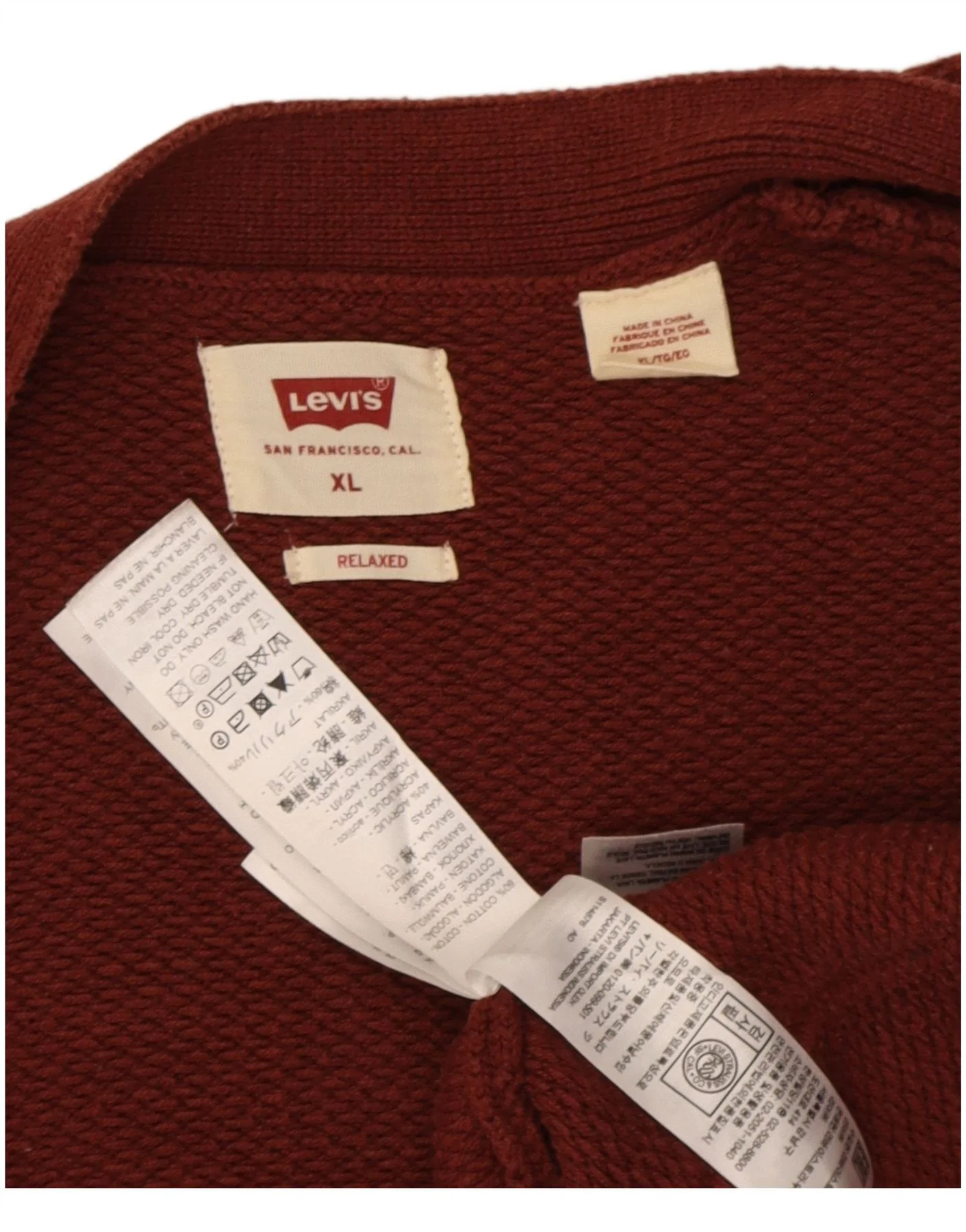 Levi's Womens Relaxed Open Cardigan Sweater UK 18 XL Maroon Striped Cotton - Image 3