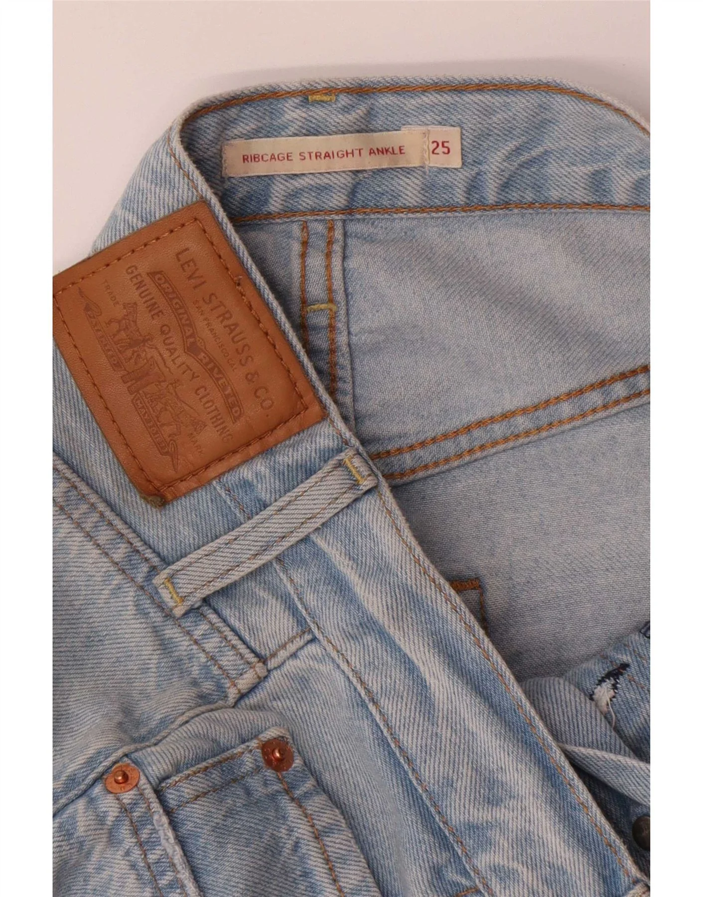 Levi's Womens Ribcage High Rise Straight Jeans W25 L27 Blue Cotton - Image 3