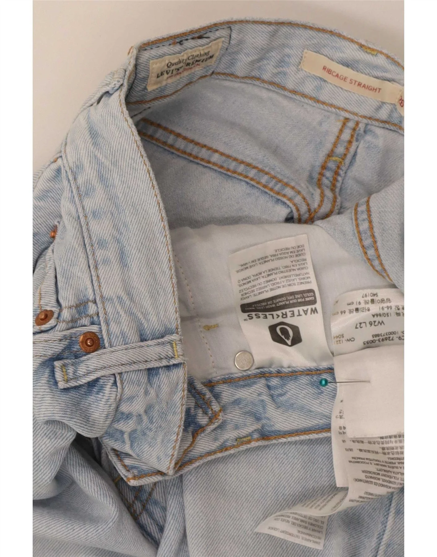 Levi's Womens Ribcage High Waist Straight Jeans W26 L27 Blue Cotton - Image 3