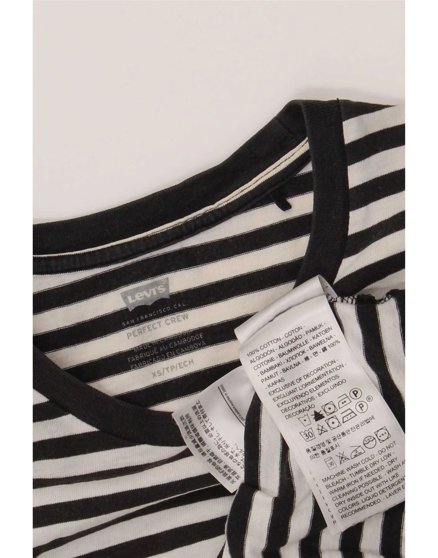 Levi's Womens T-Shirt Top UK 4 XS Black Striped Cotton - Image 3