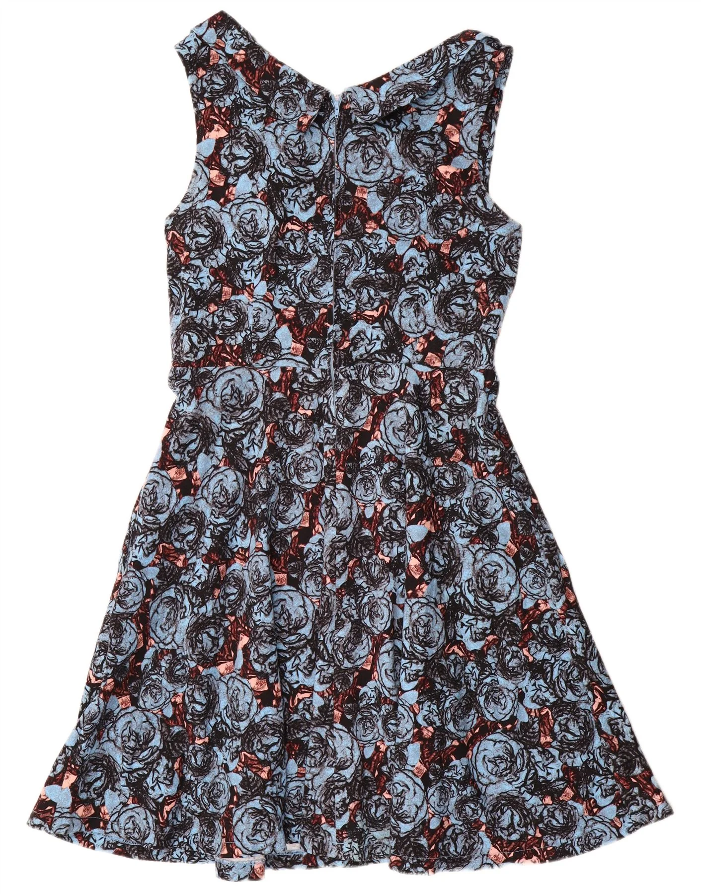 Lindy bop Womens Sleeveless A-Line Dress UK 18 XL Blue Floral Cotton - Image 2