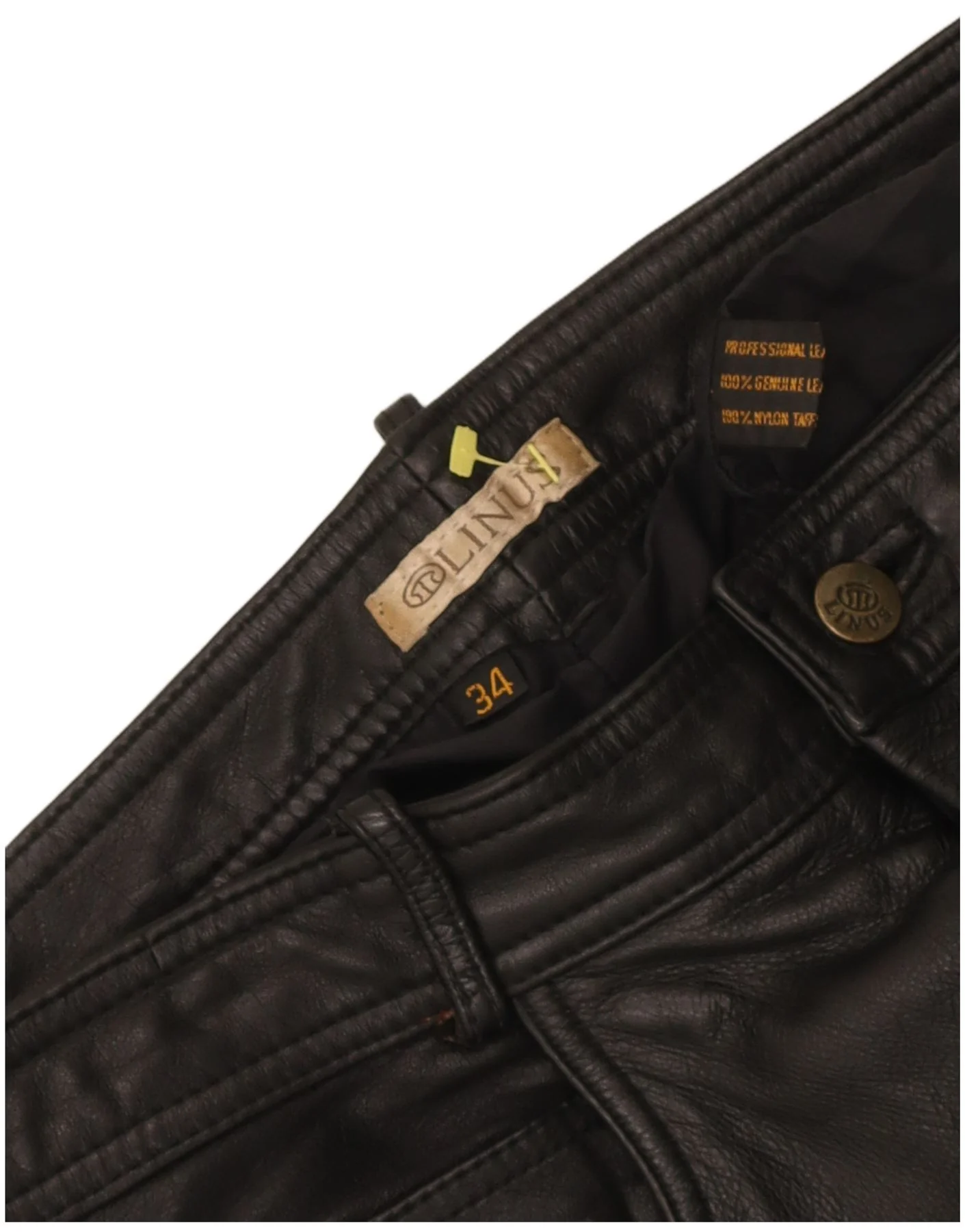 Linus Mens Slim Leather Trousers W34 L34 Black - Image 3