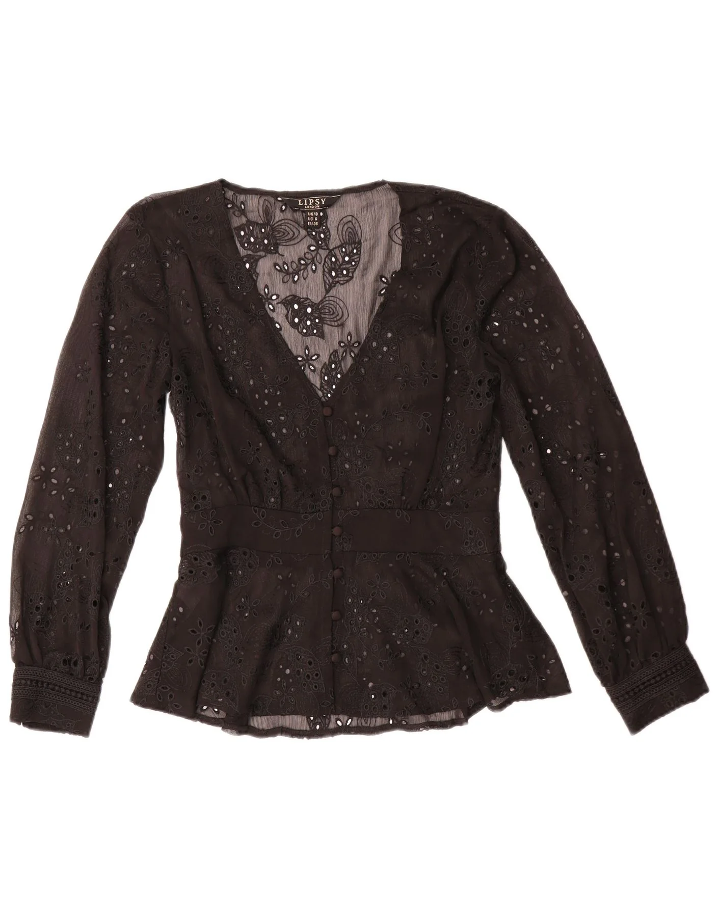 Lipsy Womens Shirt Blouse UK 10 Small Black Floral Polyester
