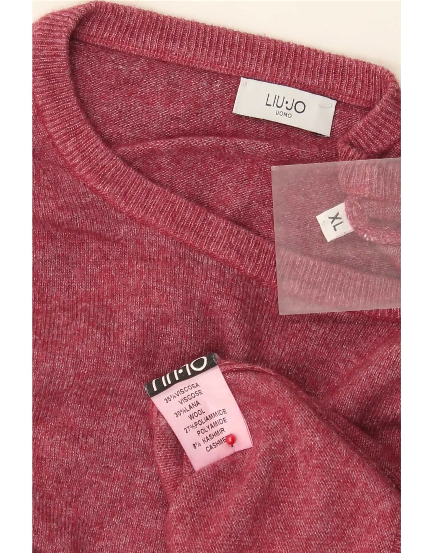 Liu Jo Mens Crew Neck Jumper Sweater XL Burgundy Flecked Viscose - Image 4