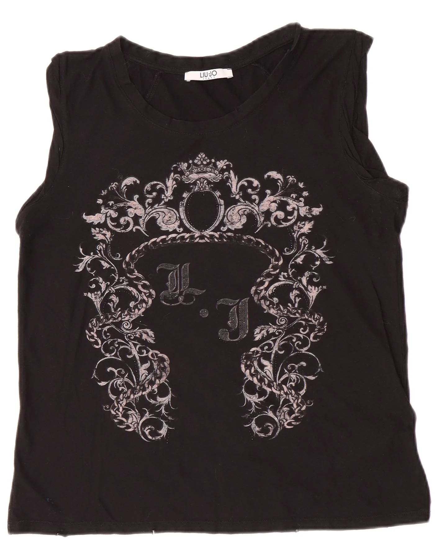 Liu Jo Womens Graphic Vest Top UK 10 Small Black Cotton