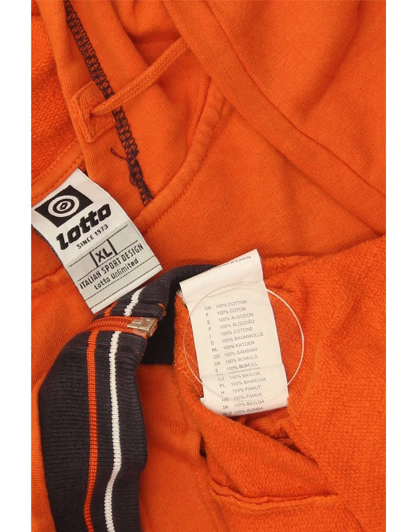 Lotto Boys Graphic Zip Hoodie Sweater 15-16 Years XL Orange Colourblock - Image 3