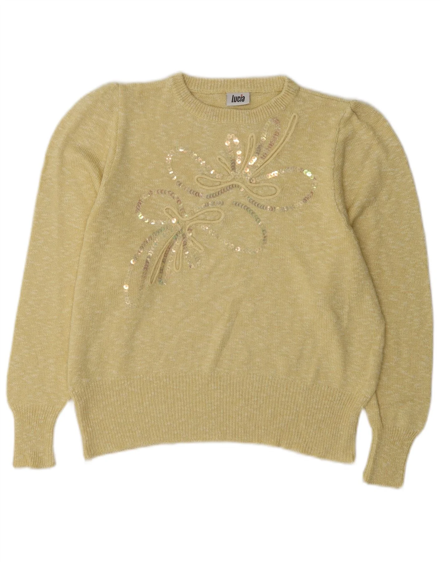 Lucia Womens Crop Boat Neck Jumper Sweater UK 14 Large Yellow Floral