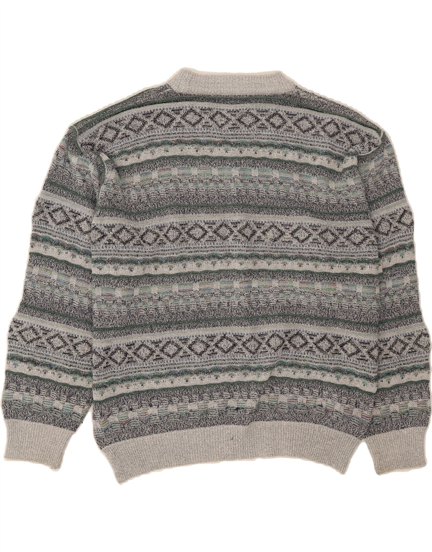 LUCIANO CHIARI Mens Crew Neck Jumper Sweater IT 52 Large Grey Fair Isle - Image 2