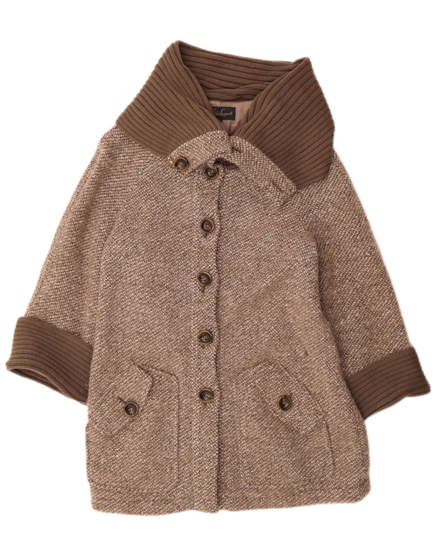 Luisa Spagnoli Womens Overcoat UK 14 Medium Brown Flecked Wool