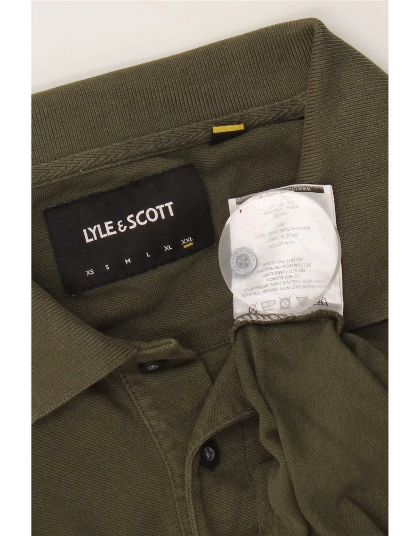 Lyle & Scott Mens Long Sleeve Polo Shirt 2XL Khaki Cotton - Image 3