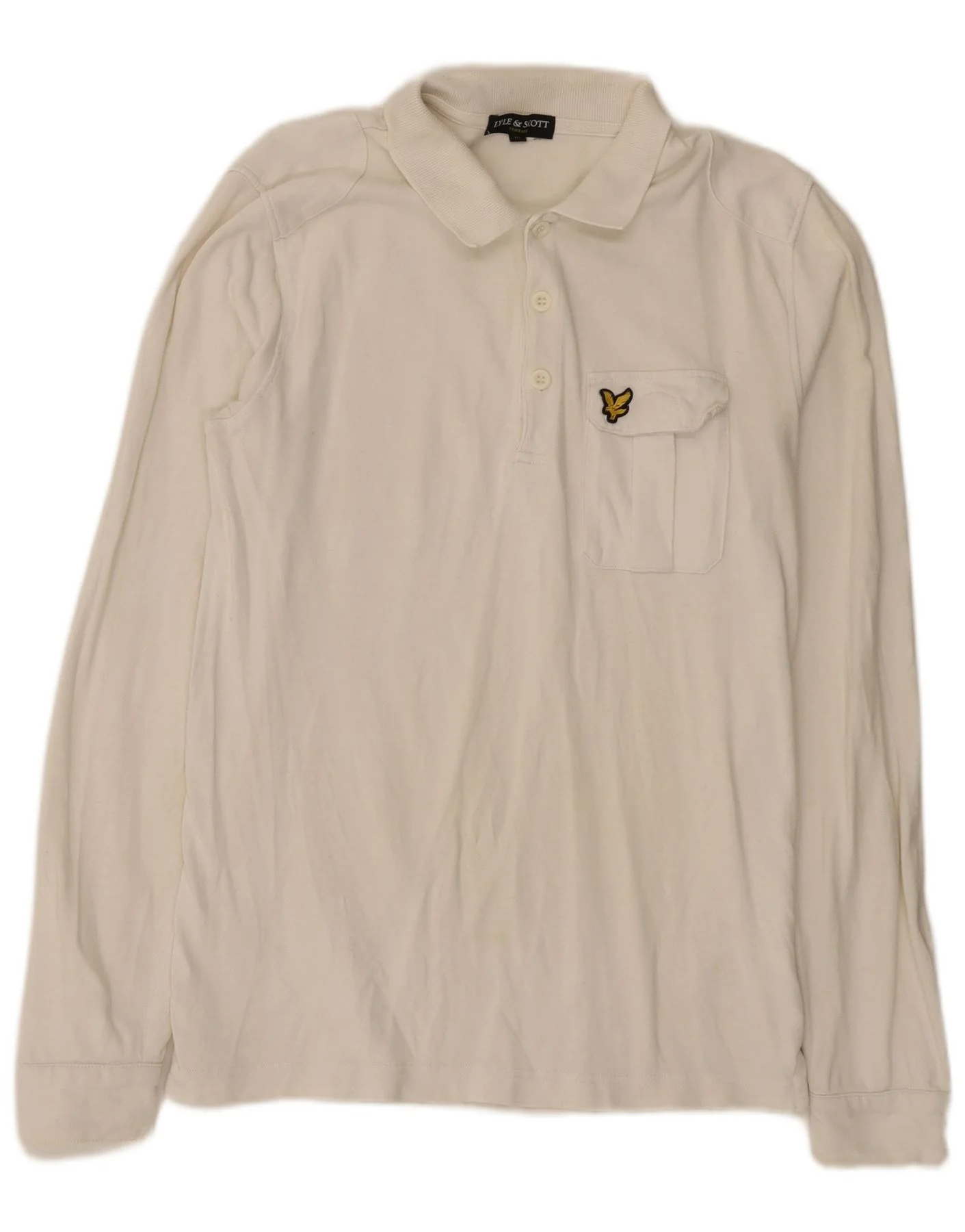 Lyle & Scott Mens Long Sleeve Regular Polo Shirt Medium Off White Cotton