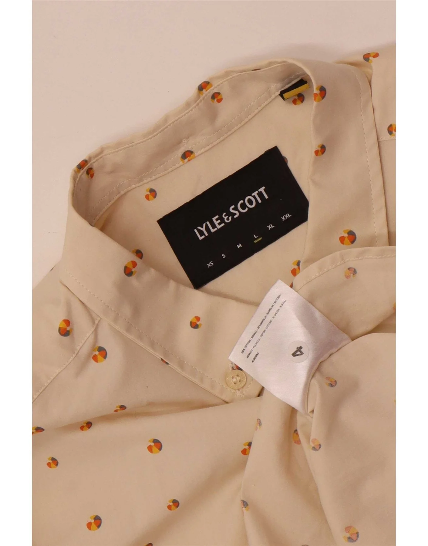 Lyle & Scott Mens Short Sleeve Shirt Large Beige Spotted Cotton - Image 3