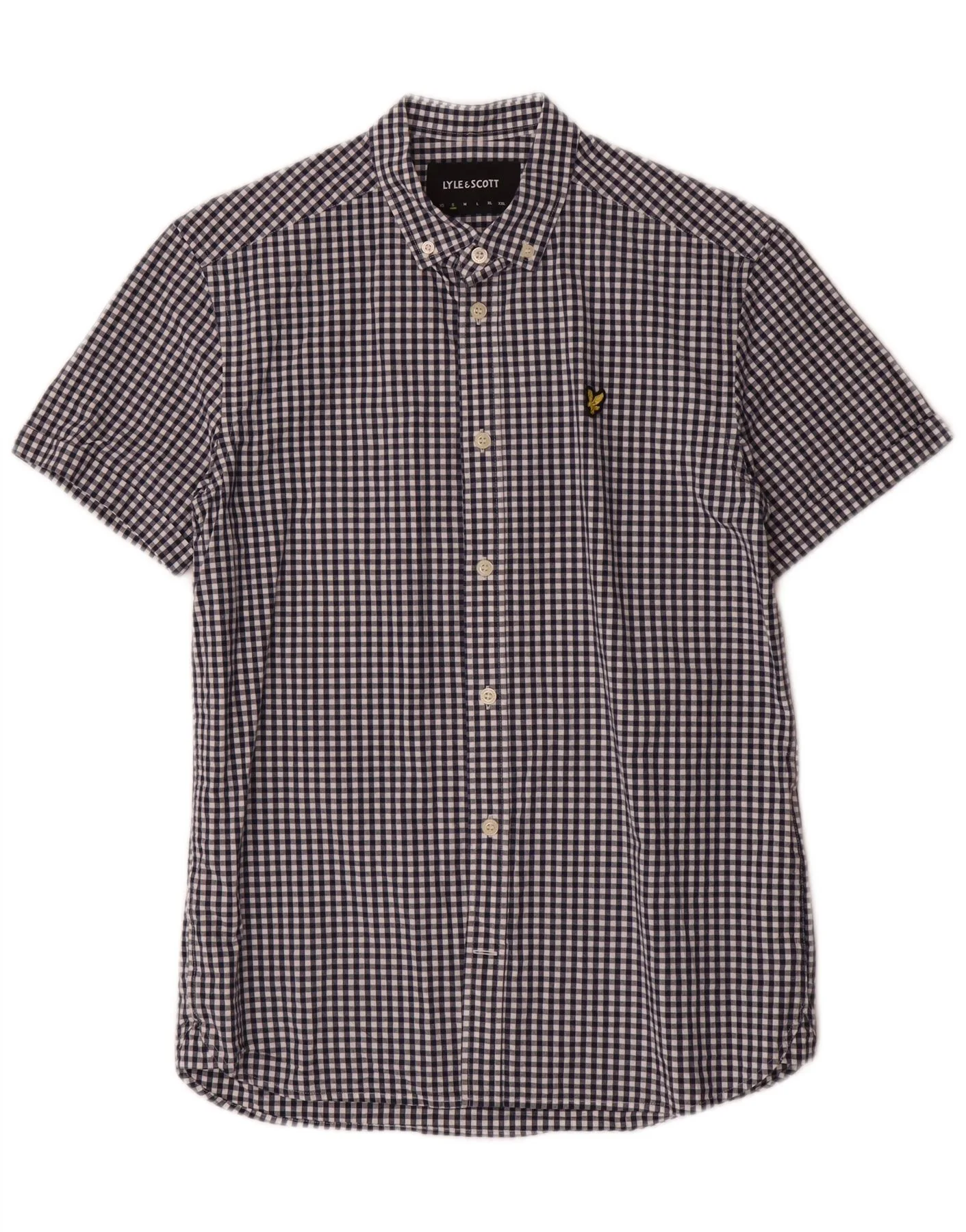 Lyle & Scott Mens Short Sleeve Shirt Small Blue Gingham Cotton Classic