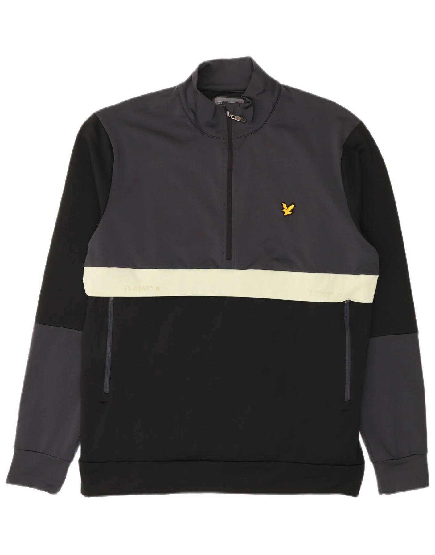 Lyle & Scott Mens Zip Neck Sweatshirt Jumper Large Black Colourblock