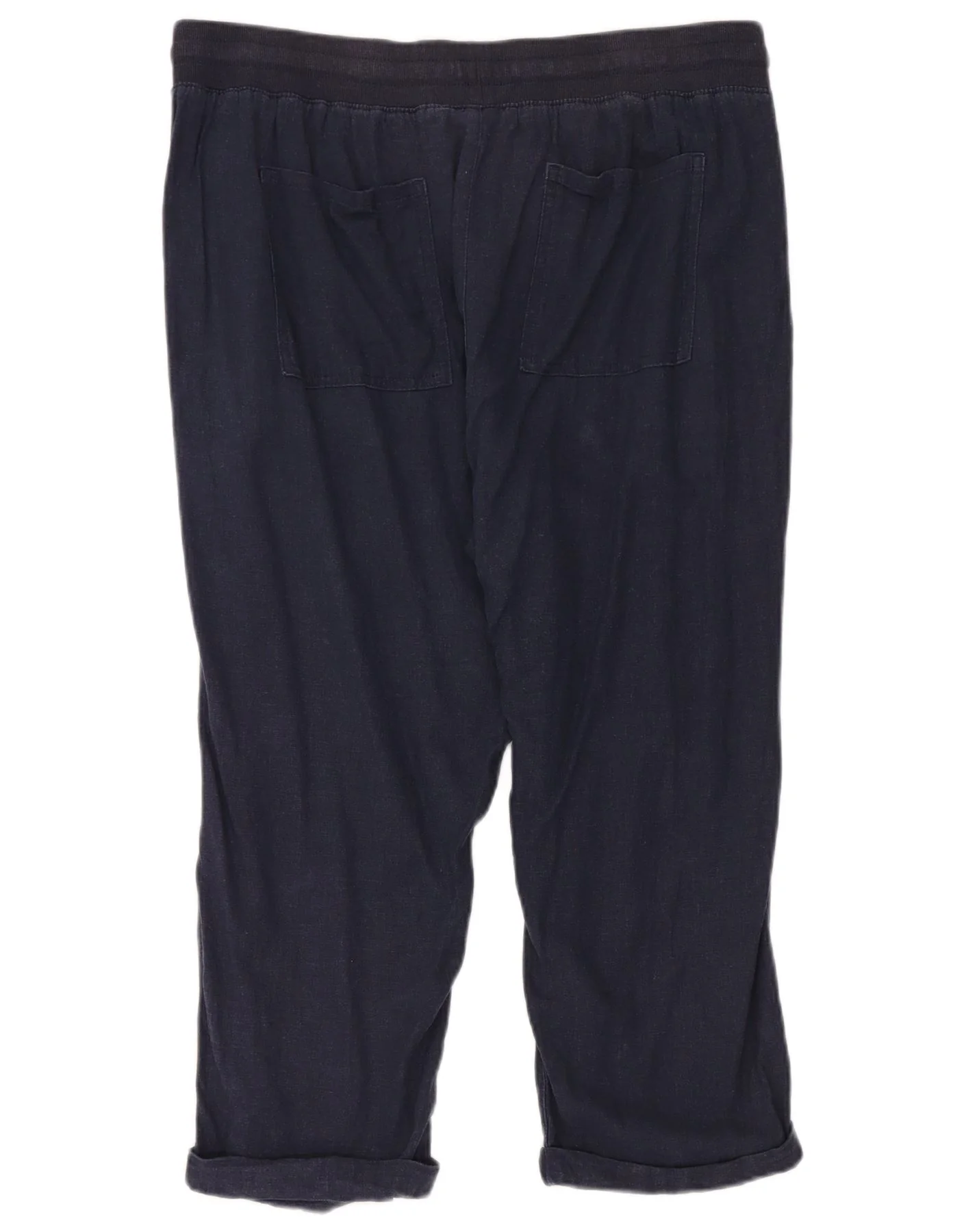 M&Co Womens Cropped Trousers UK 18 XL W38 L24 Navy Blue Linen - Image 2