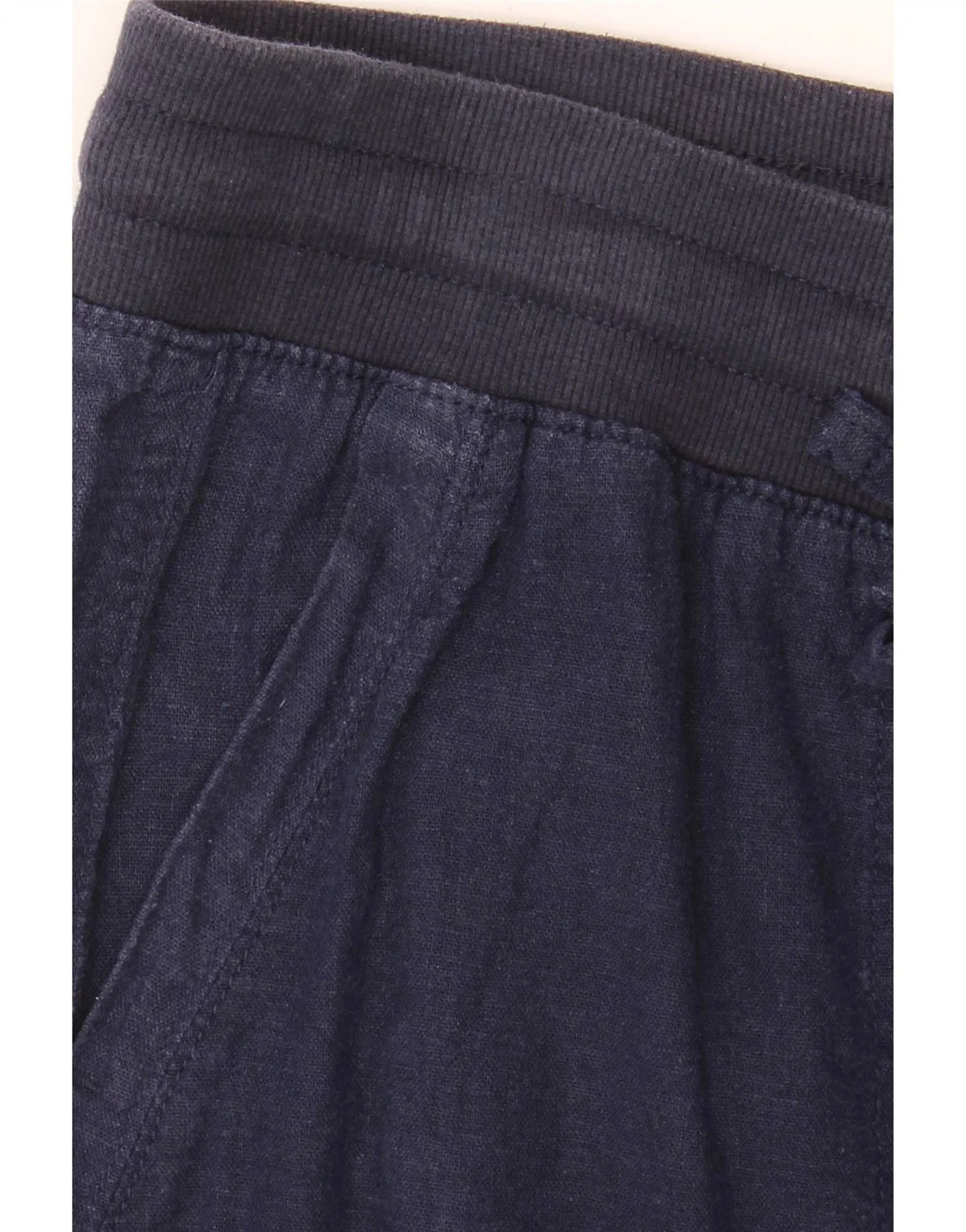 M&Co Womens Cropped Trousers UK 18 XL W38 L24 Navy Blue Linen - Image 3