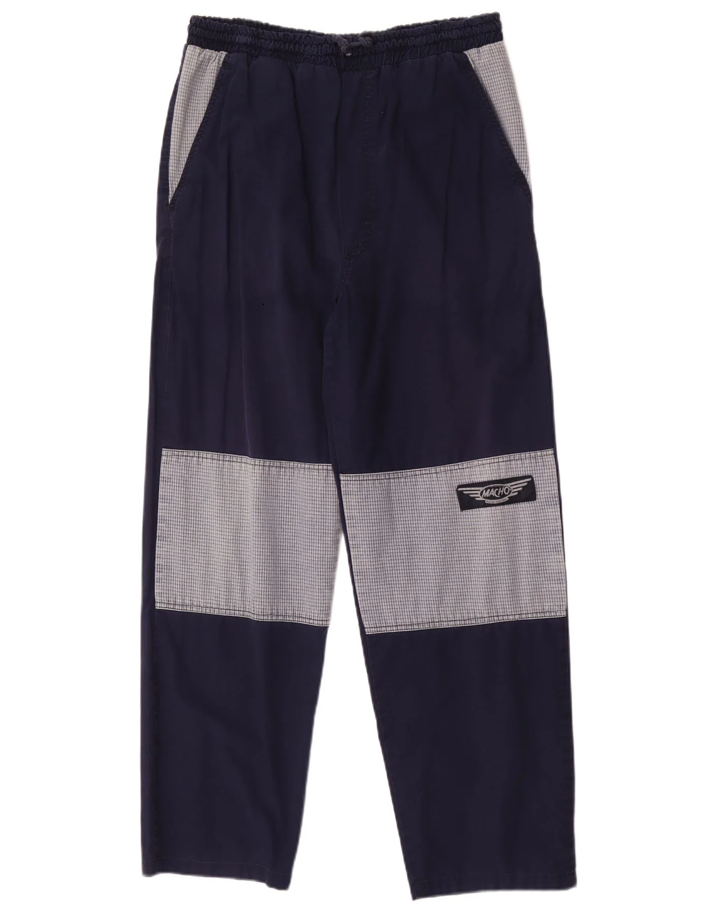 Macho Mens Tapered Casual Trousers W32 L30 Navy Blue Colourblock Cotton