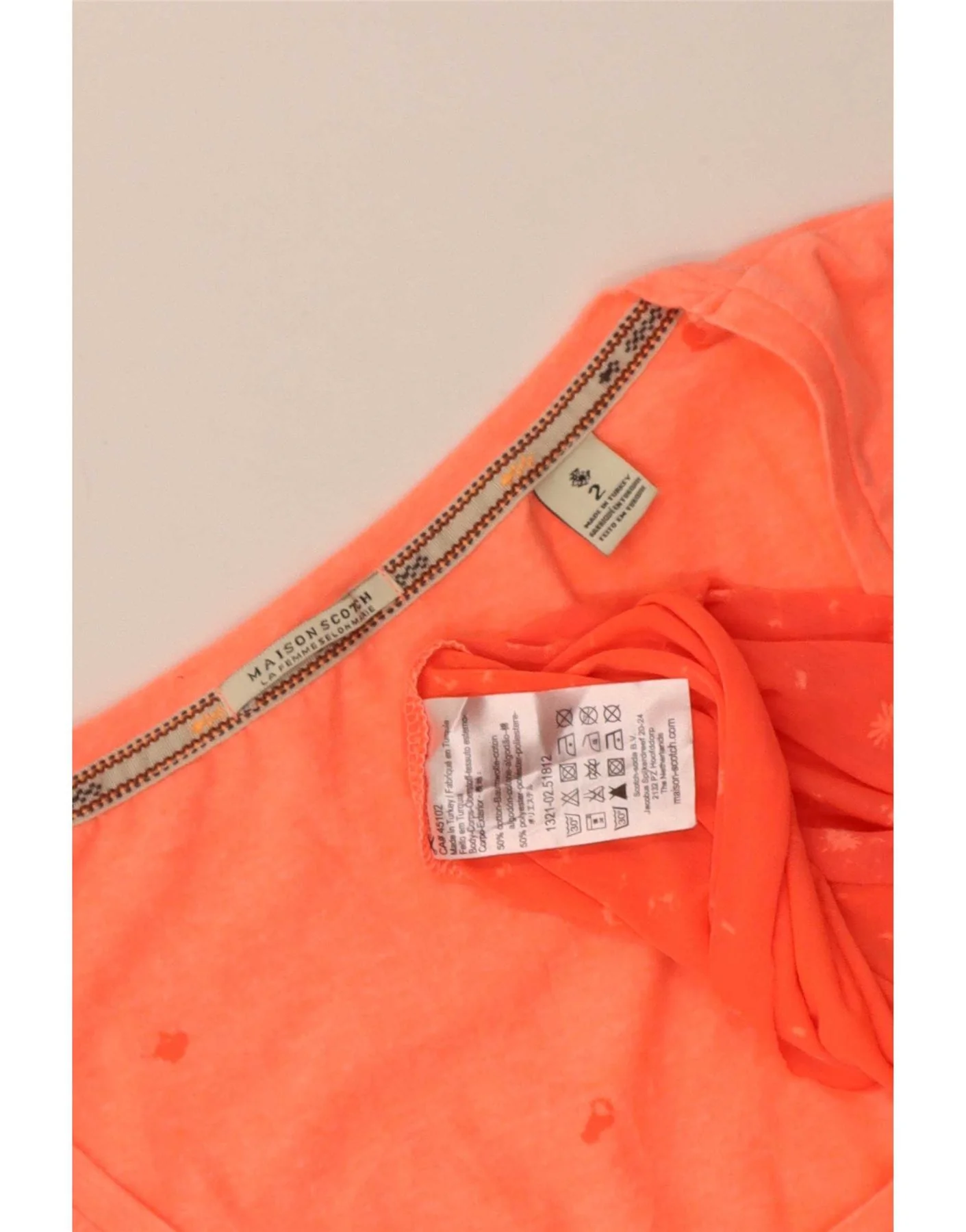 Maison Scotch Womens T-Shirt Top UK 10 Small Orange Cotton - Image 3