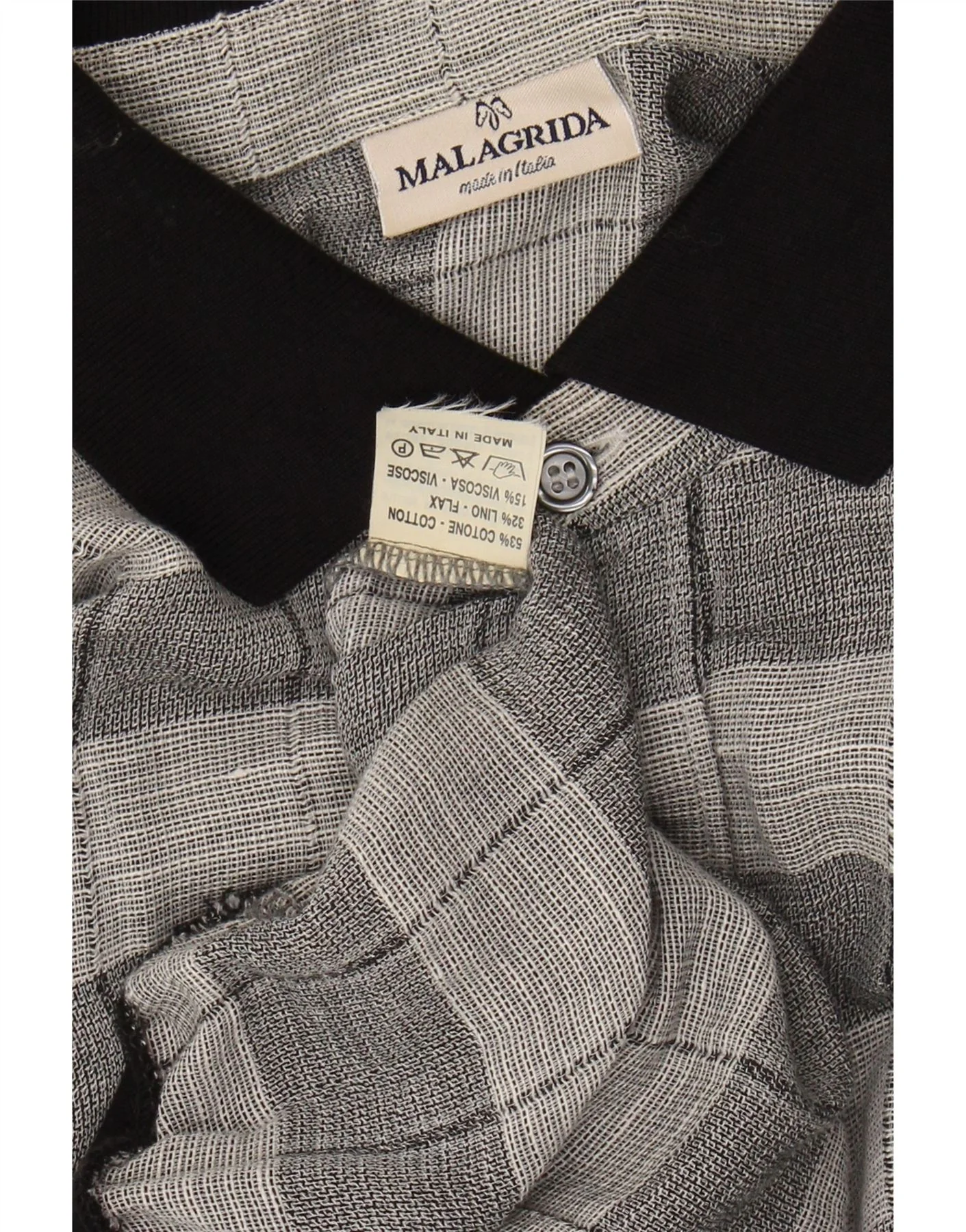 MALAGRIDA Mens Short Sleeve Shirt XL Grey Check Cotton - Image 3