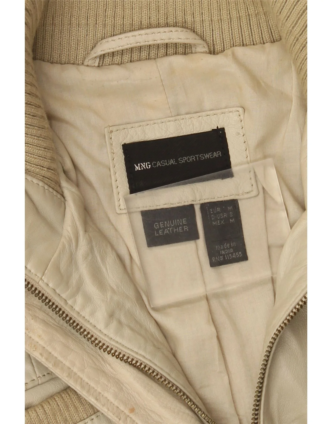 Mango Womens Leather Jacket UK 12 Medium Beige - Image 4
