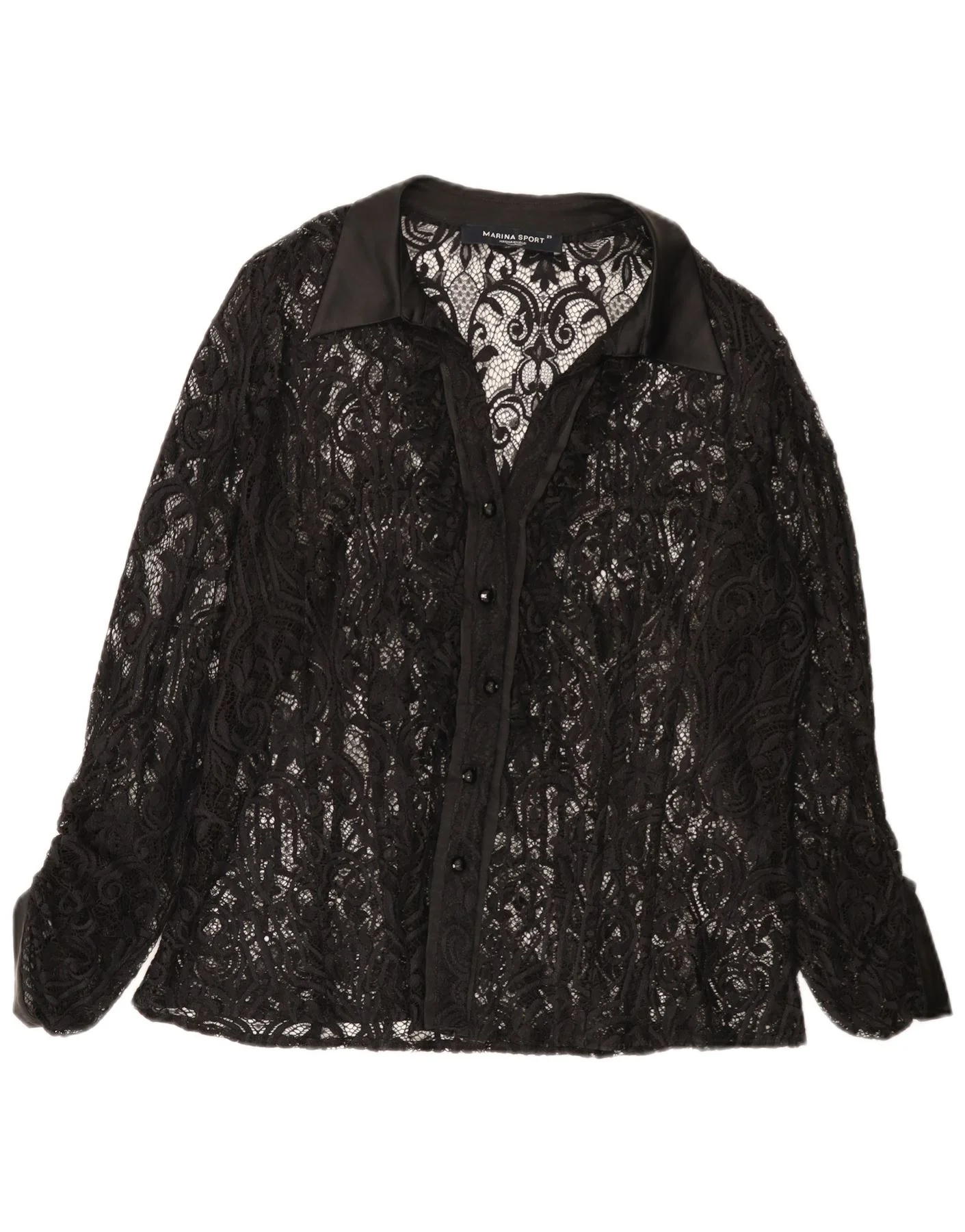 Marina Rinaldi Womens Lace Shirt Blouse Size 25 Large Black Floral