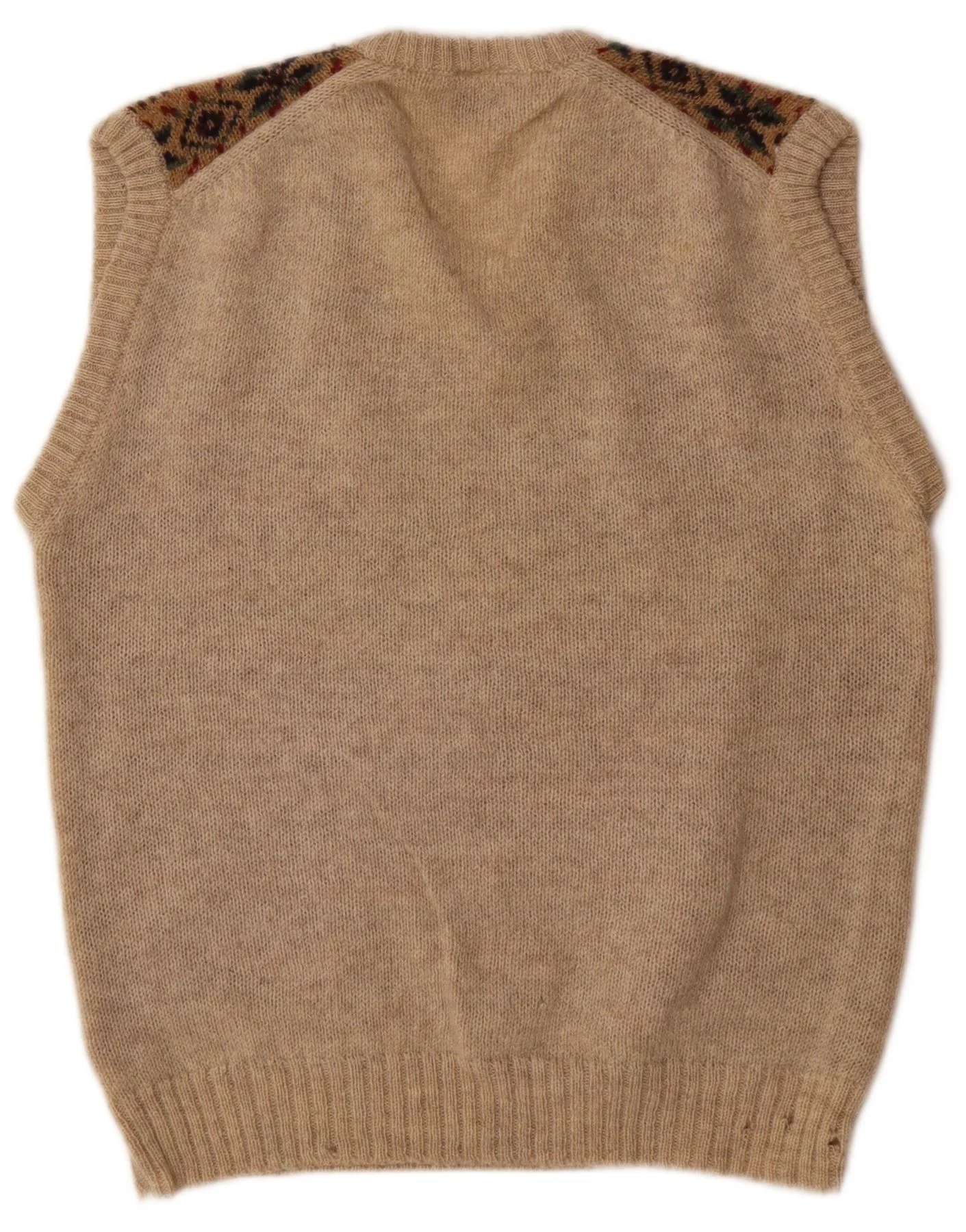 Mark Astor Mens Vest Tank Top XL Beige Fair Isle Wool - Image 2
