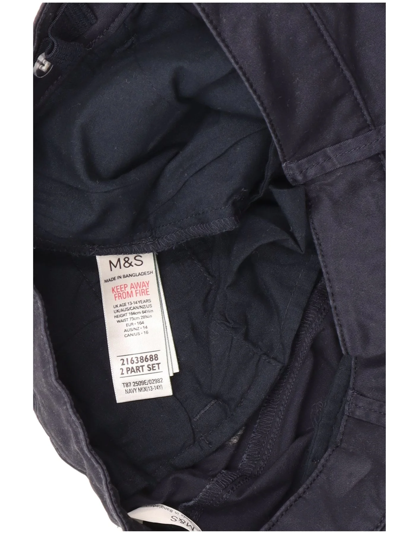 Marks & Spencer Boys Chino Shorts 13-14 Years W28 Navy Blue Cotton - Image 4