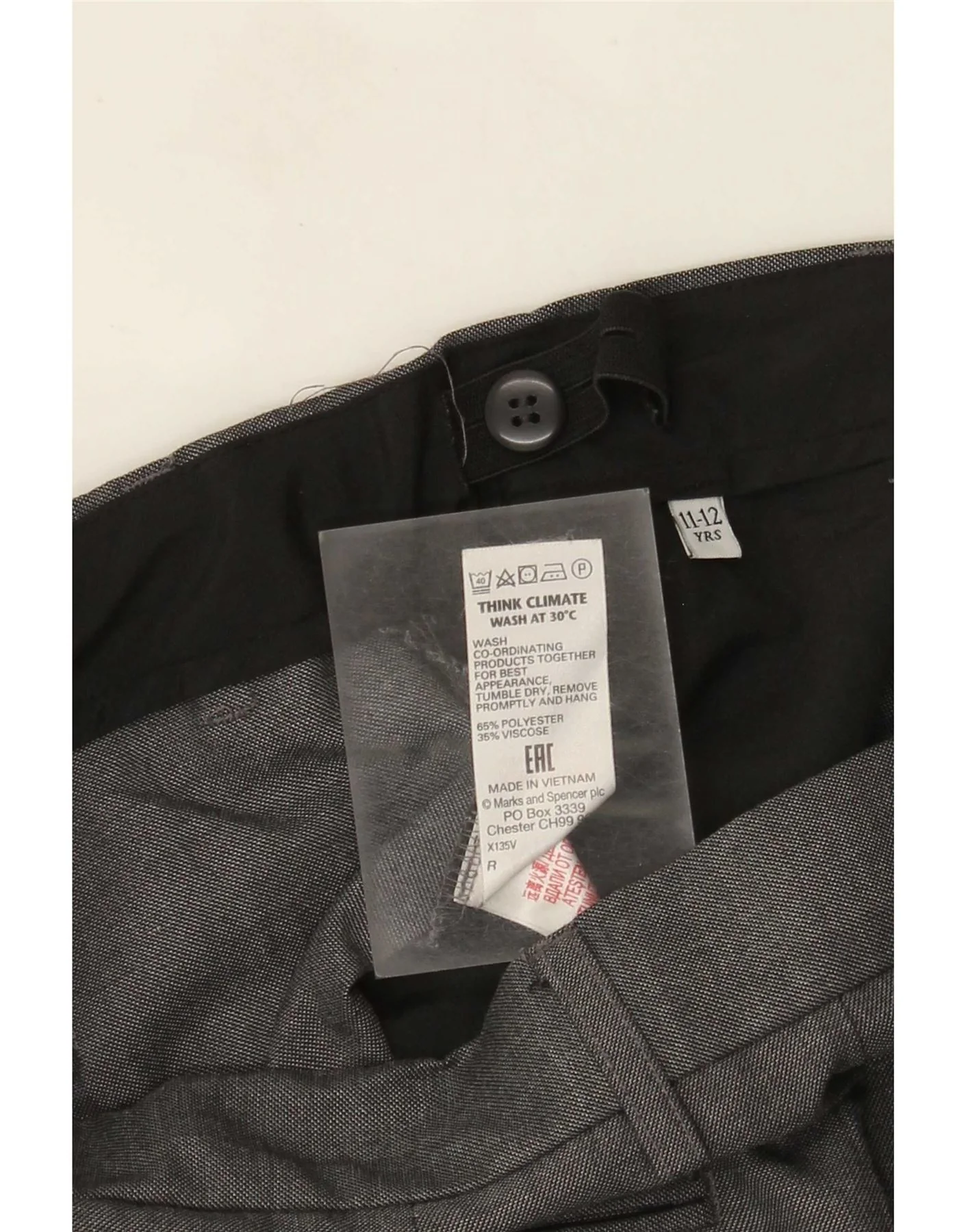 Marks & Spencer Boys Straight Suit Trousers 11-12 Years W28 L26 Grey - Image 3
