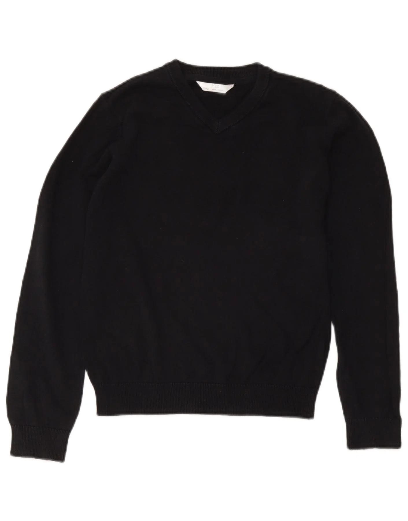 Marks & Spencer Boys V-Neck Jumper Sweater 11-12 Years Black Cotton