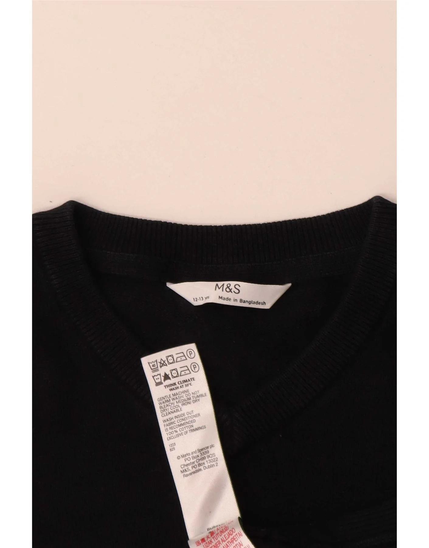 Marks & Spencer Boys V-Neck Jumper Sweater 12-13 Years Black Cotton - Image 3
