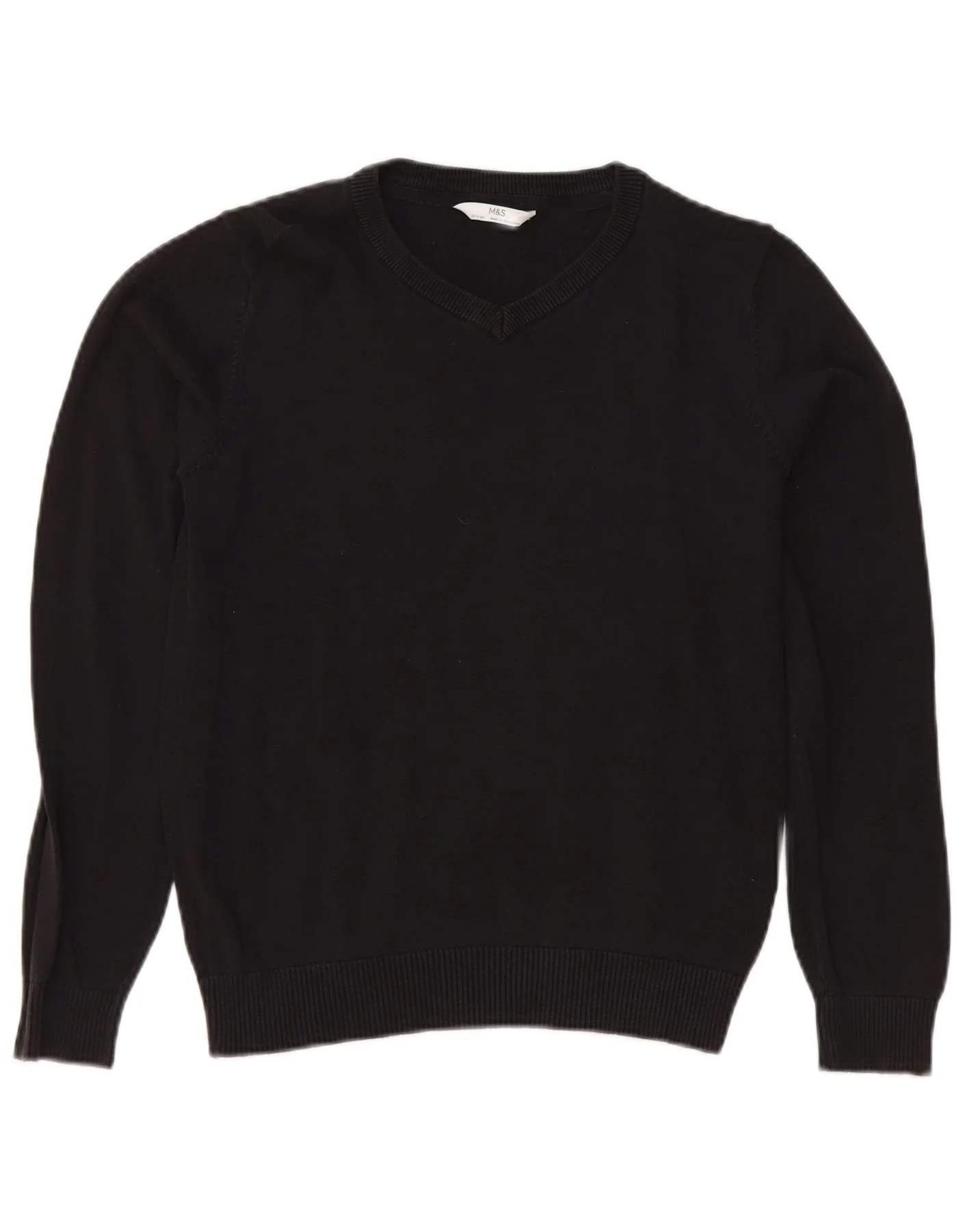 Marks & Spencer Boys V-Neck Jumper Sweater 12-13 Years Black Cotton