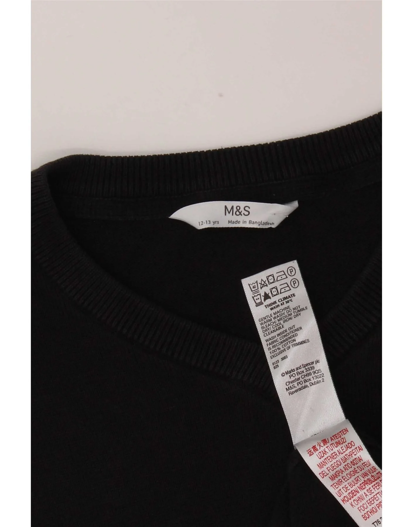 Marks & Spencer Boys V-Neck Jumper Sweater 12-13 Years Black Cotton - Image 3
