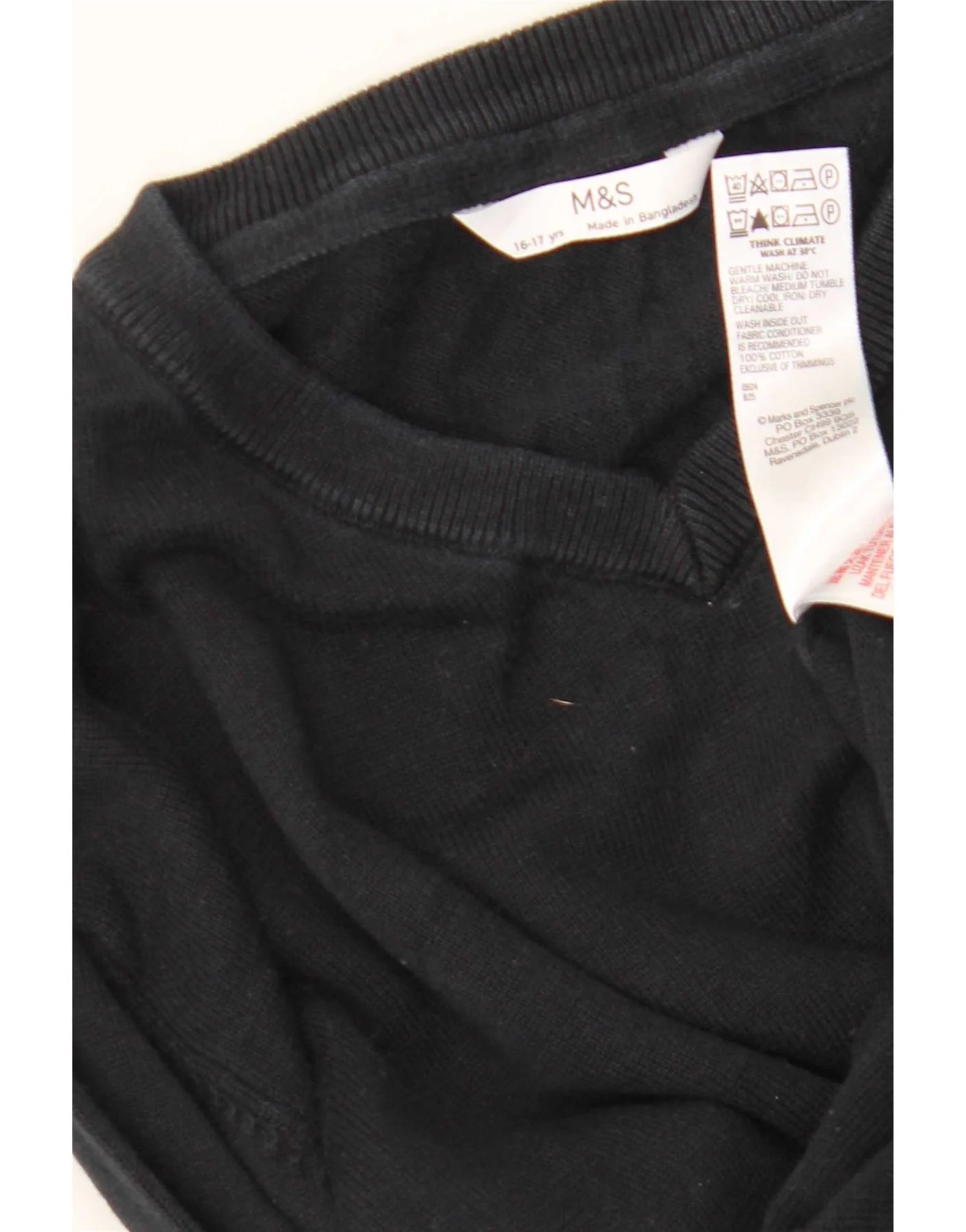 Marks & Spencer Boys V-Neck Jumper Sweater 15-16 Years Black Cotton - Image 3