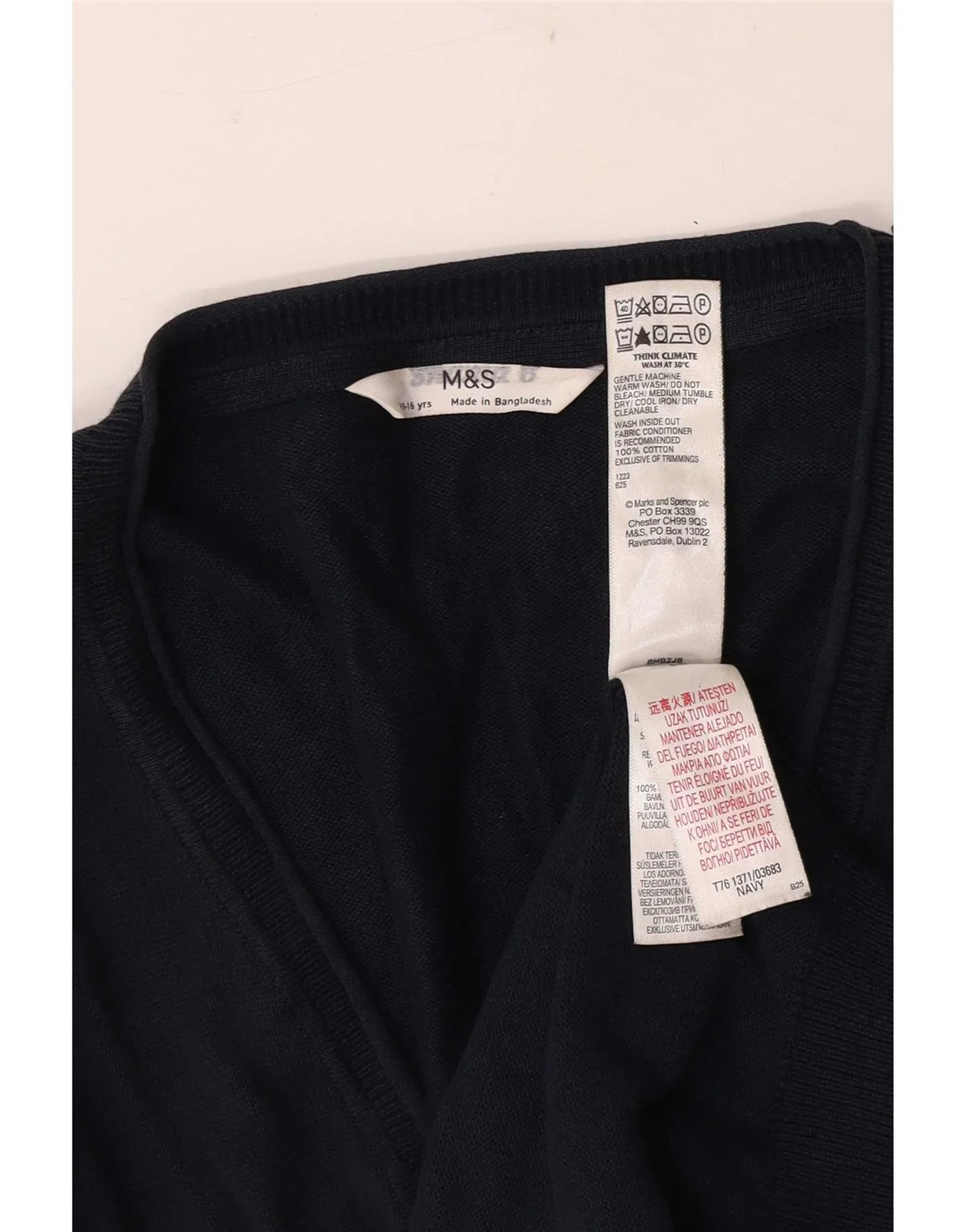 Marks & Spencer Girls Cardigan Sweater 15-16 Years Navy Blue Cotton - Image 4