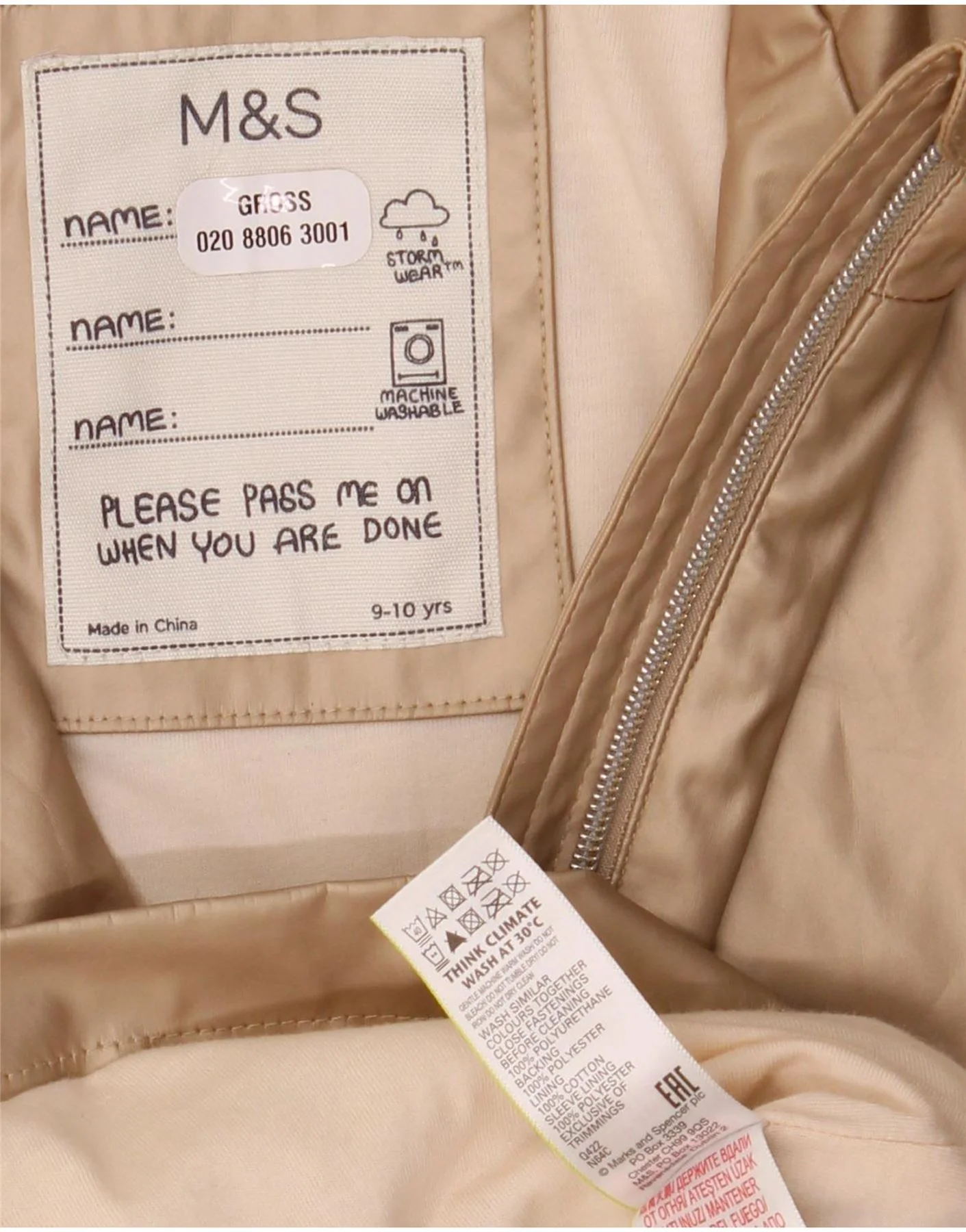 Marks & Spencer Girls Hooded Raincoat 9-10 Years Gold Polyurethane - Image 3