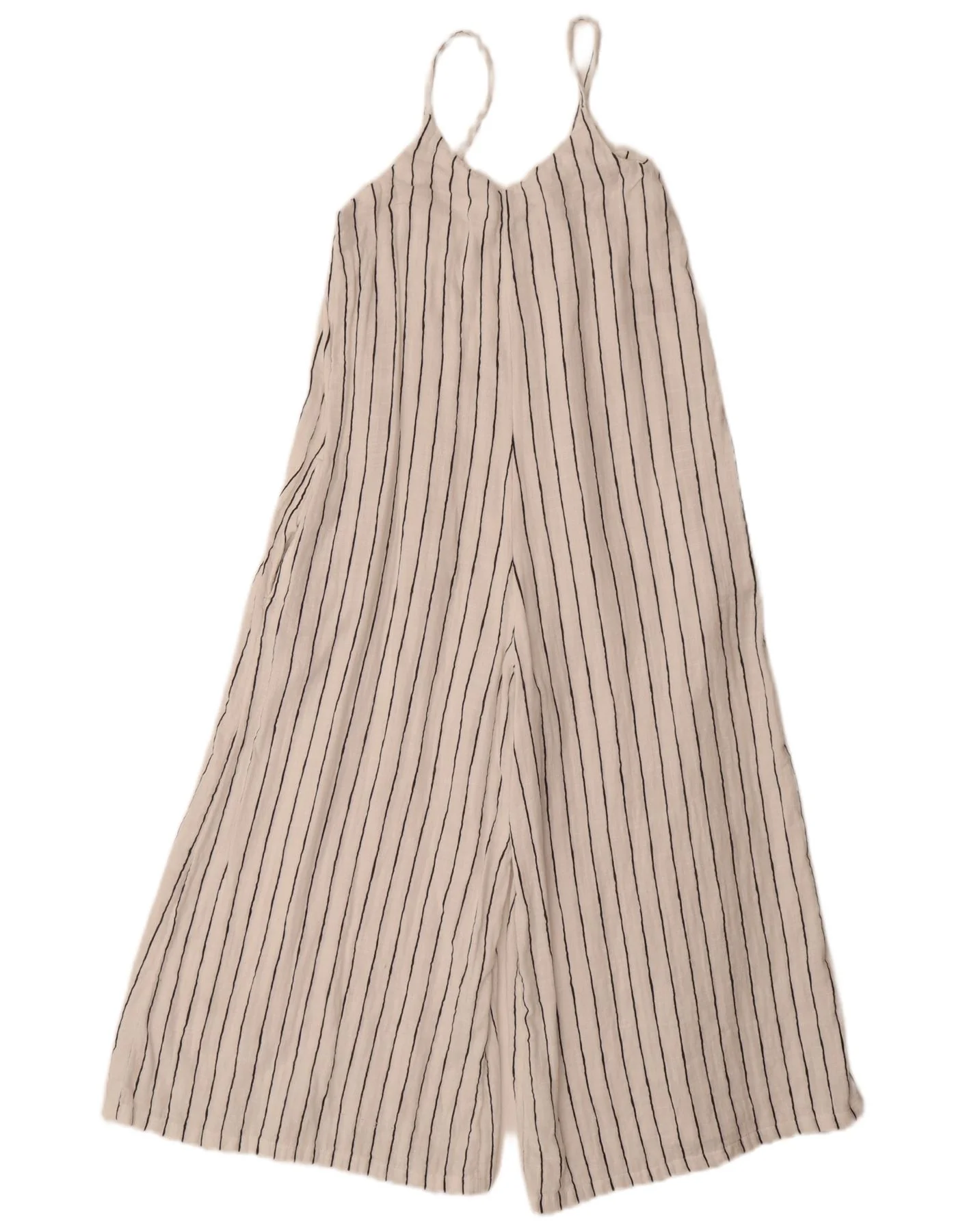 Marks & Spencer Girls Sleeveless Jumpsuit 9-10 Years White Pinstripe Cotton