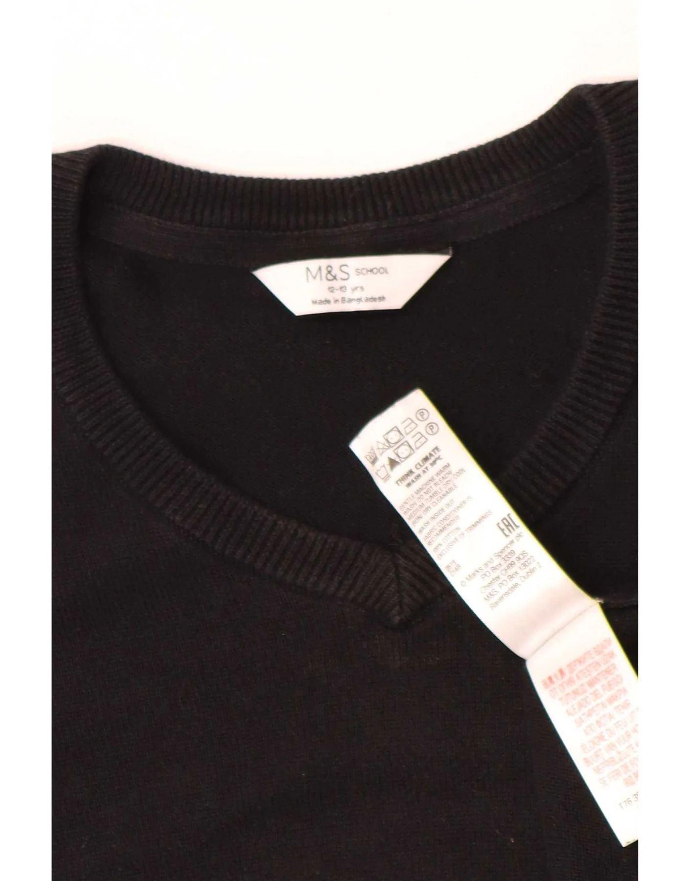 Marks & Spencer Girls V-Neck Jumper Sweater 12-13 Years Black Cotton - Image 3