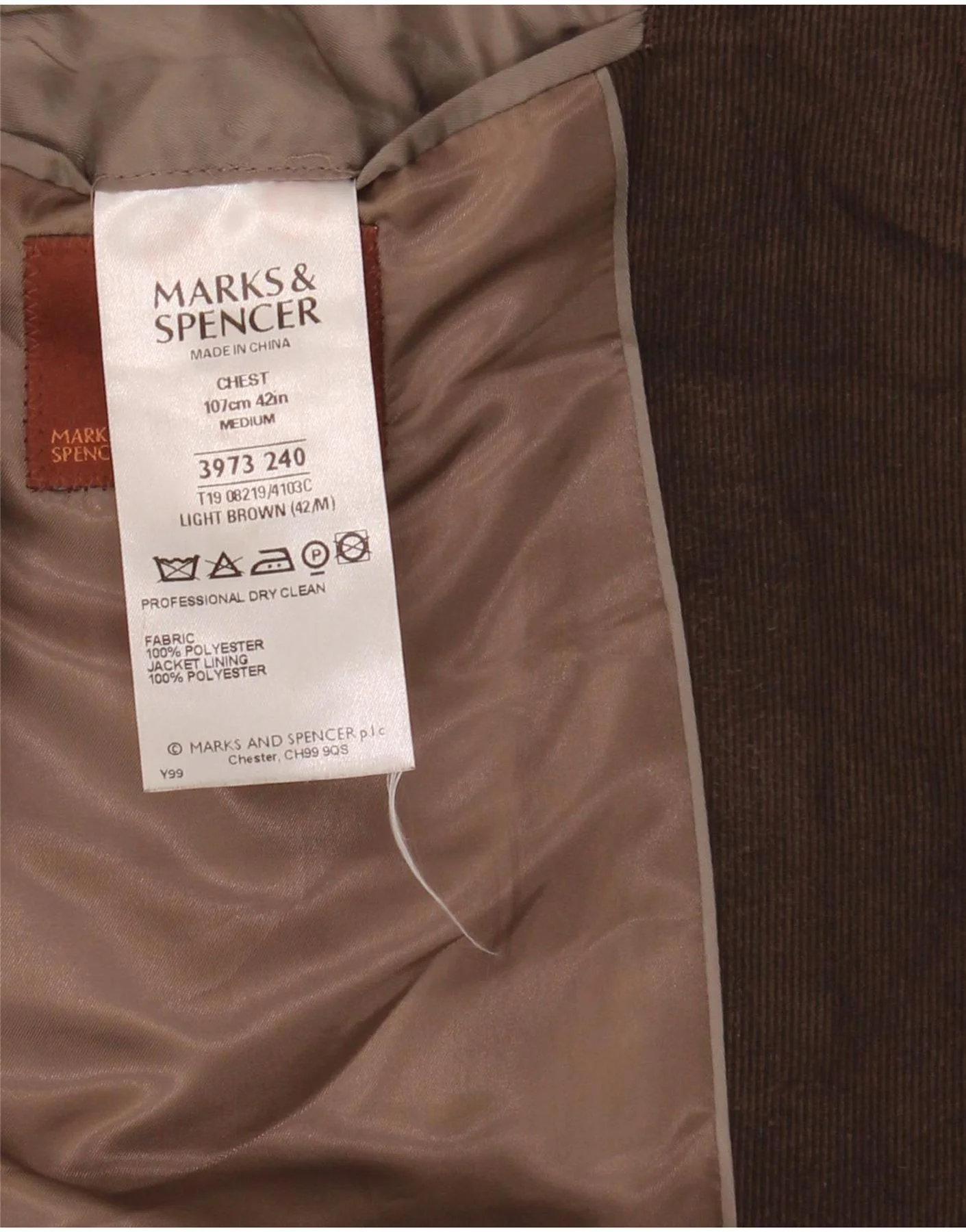 Marks & Spencer Mens 3 Button Corduroy Blazer Jacket UK 42 Large Brown - Image 3