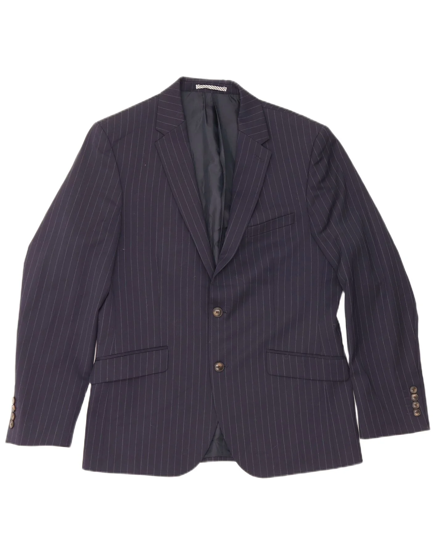 Marks & Spencer Mens Blazer Jacket UK 40 Medium Navy Blue Pinstripe