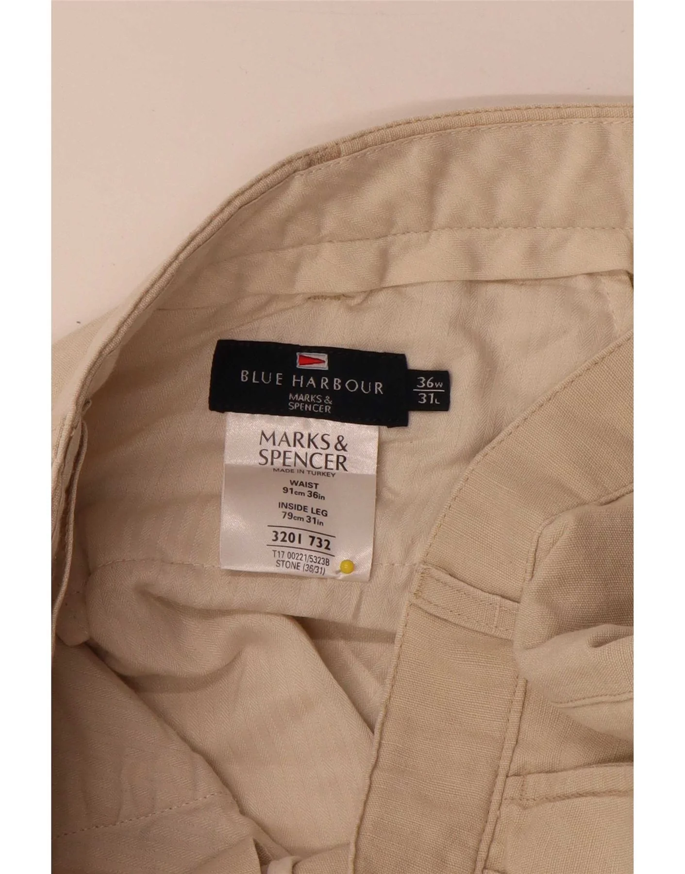 Marks & Spencer Mens Blue Harbour Pegged Chino Trousers W36 L31 Beige Linen - Image 5