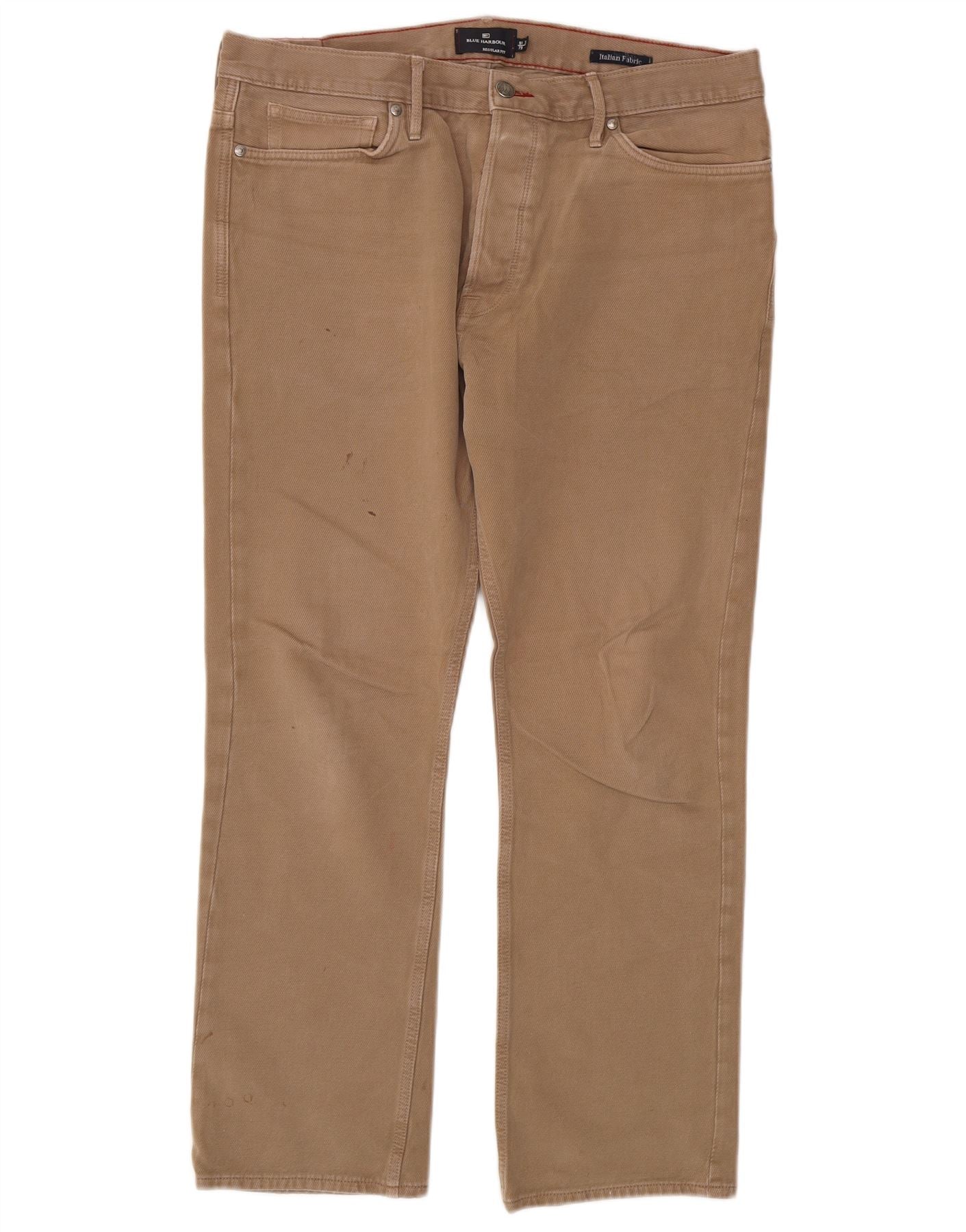 Marks & Spencer Mens Blue Harbour Regular Fit Casual Trousers W36 L31 Beige