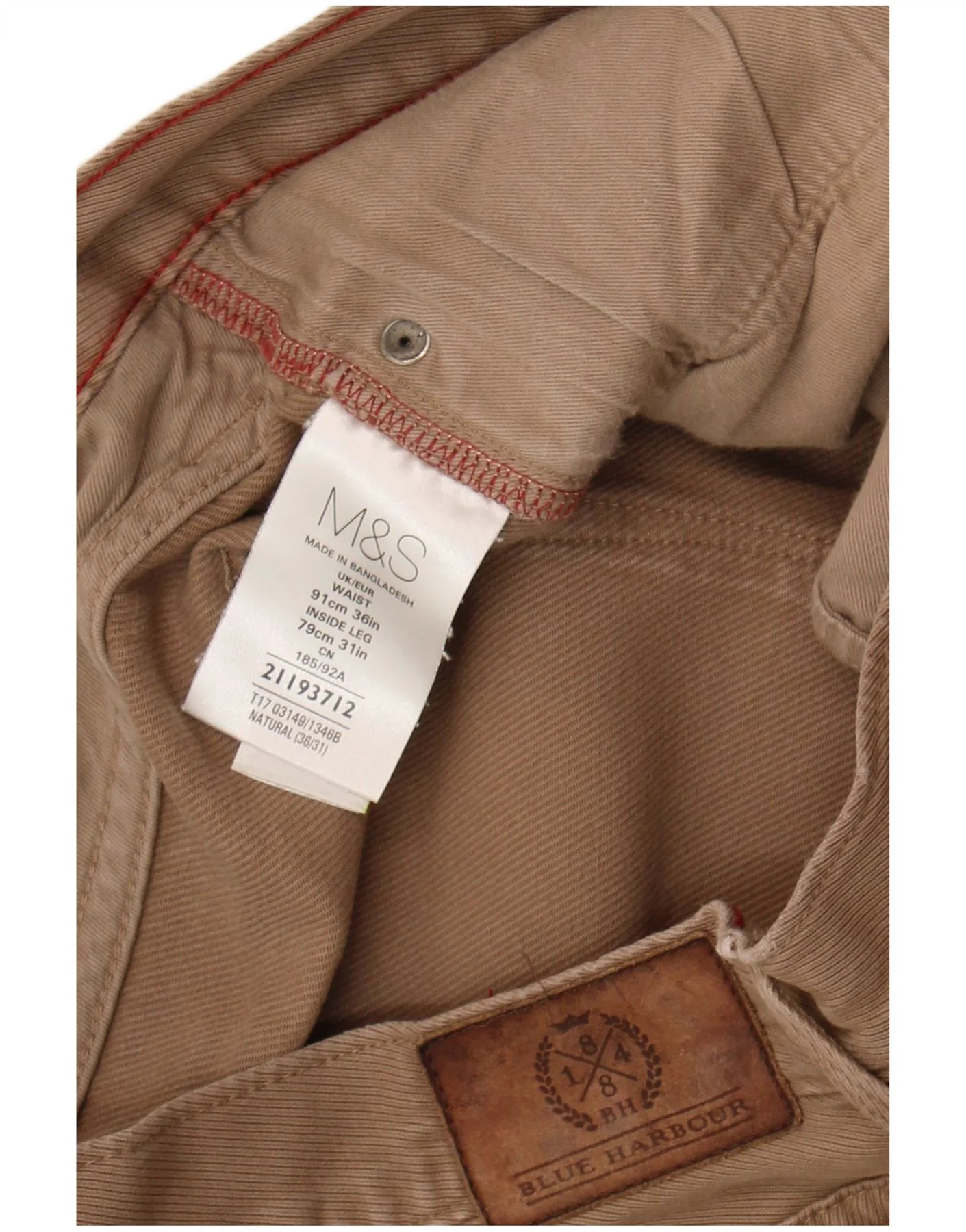 Marks & Spencer Mens Blue Harbour Regular Fit Casual Trousers W36 L31 Beige - Image 4